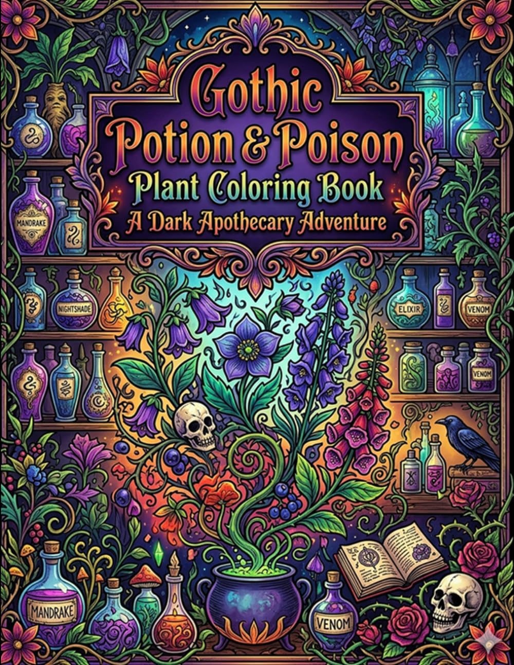 Gothic Potion & Poison Plant Coloring Book: A Dark Apothecary Adventure: Dark Botanical Designs Filled With Witchy Potions Poison Flowers Skulls and Gothic Magic for Relaxation and Creativity