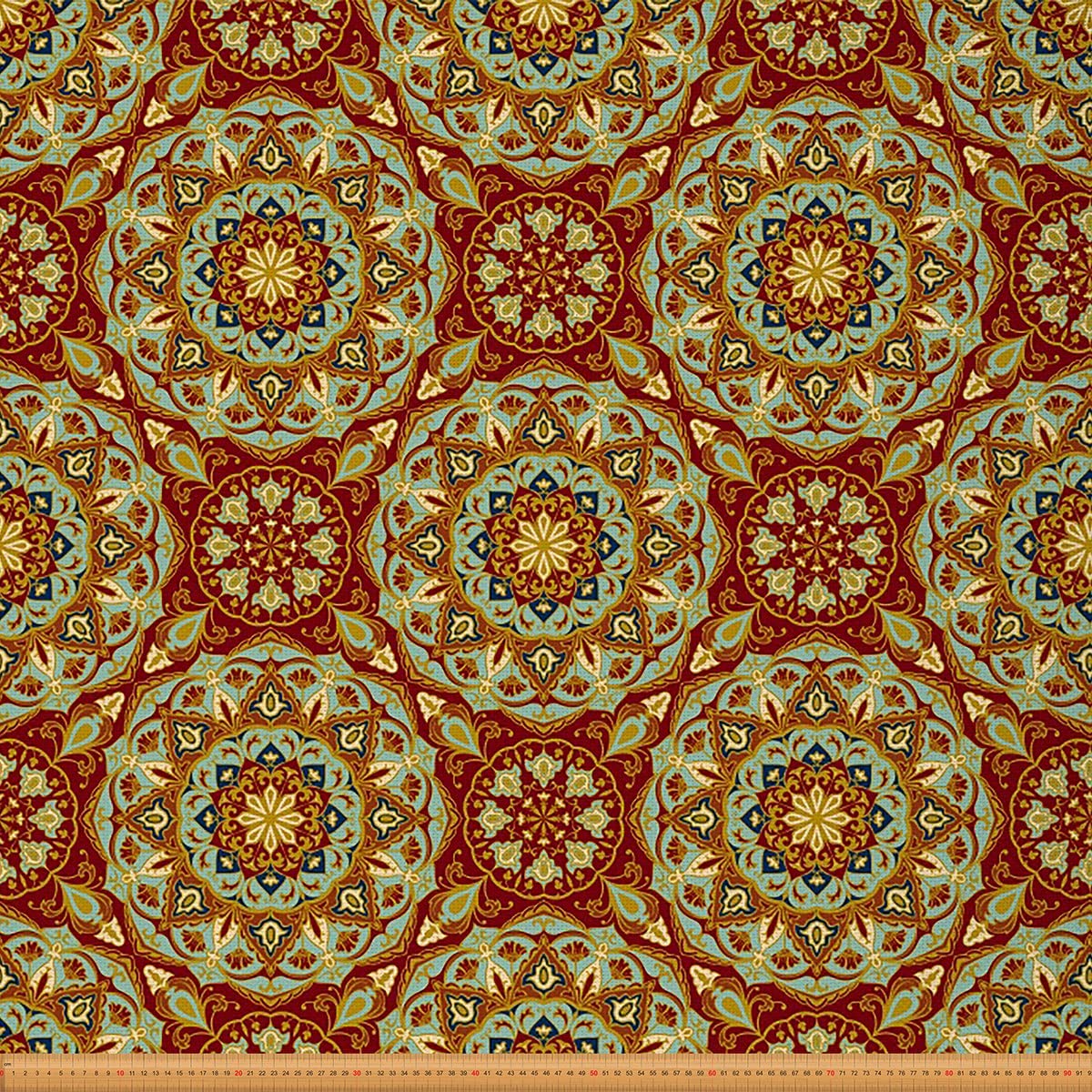 Mandala Flower Upholstery Fabric for Chairs,Bohemia Style Floral Outdoor Fabric by The Yard,Indian Exotic Plant Decorative Fabric for Upholstery and Home DIY Projects,1 Yard,Red Gold