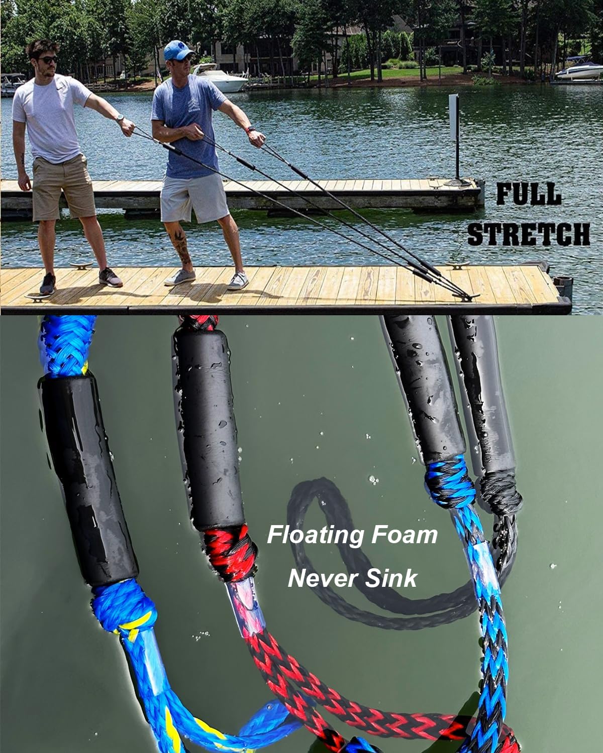 2PCS Dock Lines 2.5FT Premium Bungee Boat Lines Boat Accessories (Blue+Black, 2.5Feet)