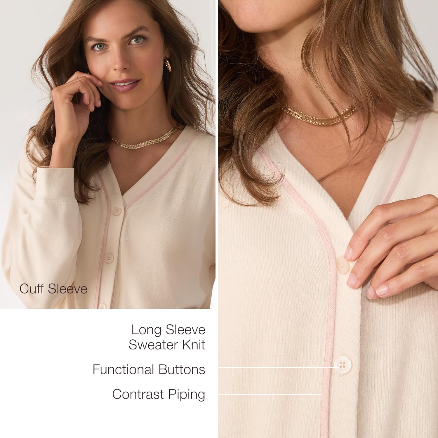 Anne Klein Womens Long Sleeve Button Down Pajama Top & Wide Leg Pant Set - Soft Sweater Knit - Cozy Sleepwear & Loungewear - Image 3