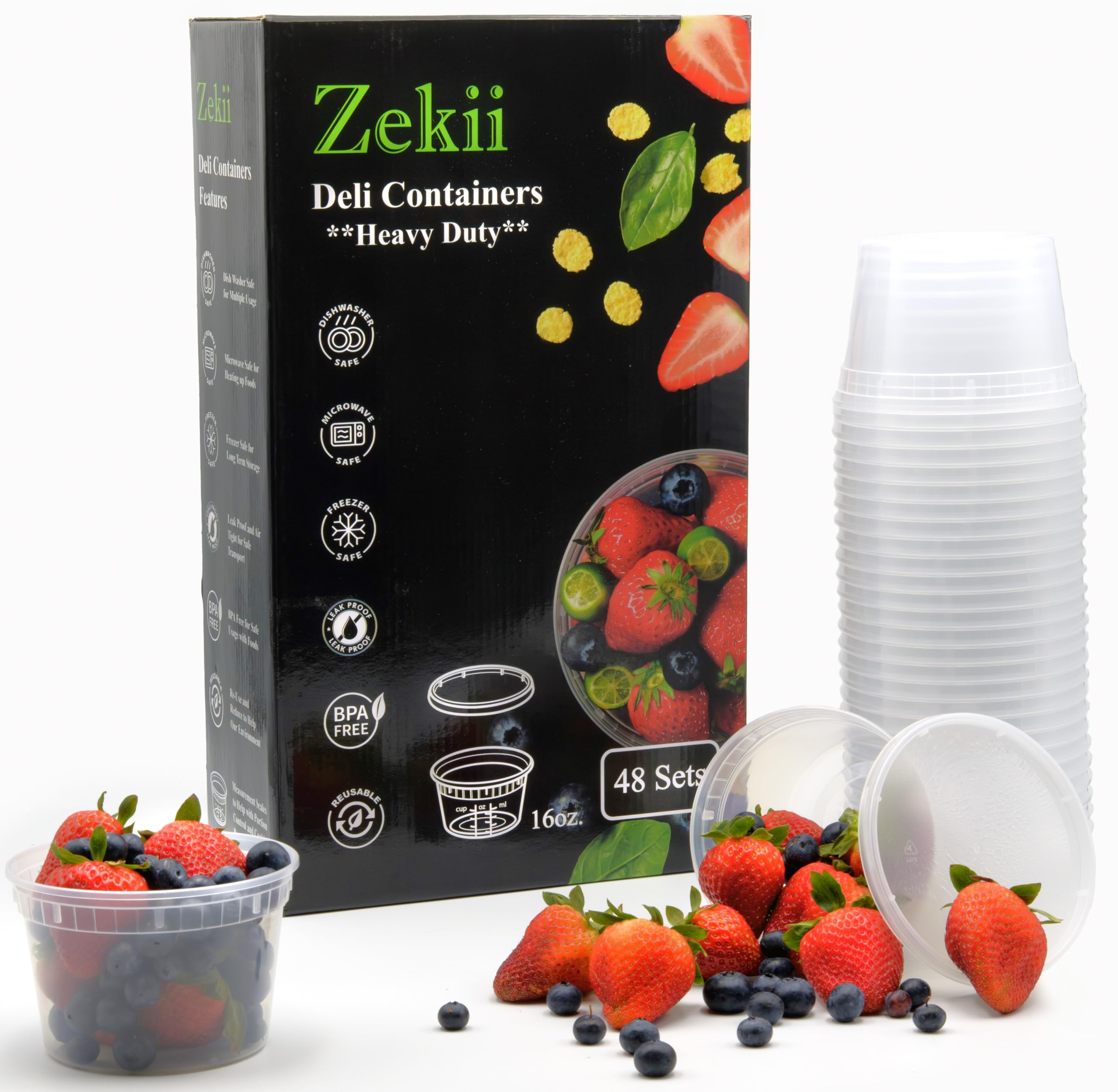 Zekii EXTRA THICK Deli Containers with Lids 48 Sets