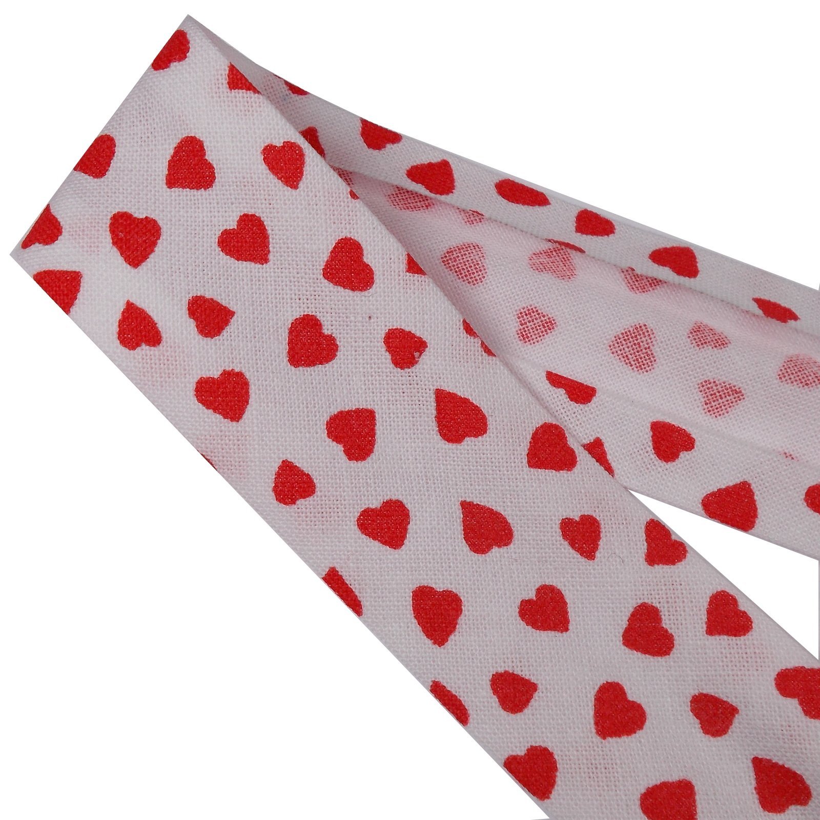 Bias Binding Patterned Cotton 25mm White with Red Hearts (2 Metres)