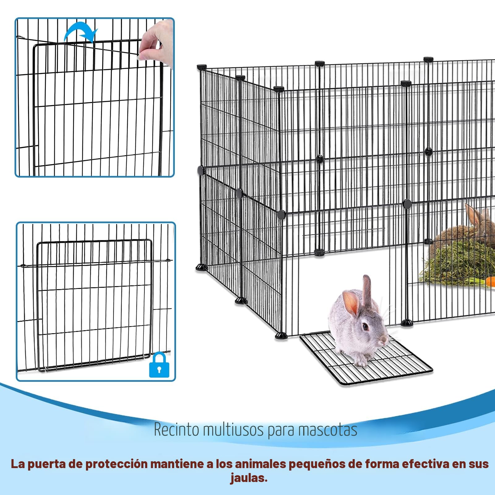 Froadp Parque de Juegos para Conejos y Mascotas al Aire Libre 142x72x72cm de Metal, 24 Piezas, Parque de Rejas con Puerta para Cobayas, Parque para Mascotas, Jaula para Cachorros, Hamsters (Negro)