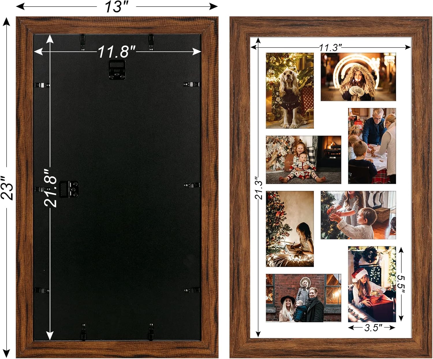 11.8x21.8 Picture Frame Display 8 opening 4X6 Picture Frame Collage,Multi Photo Frame with Mat,Plexiglass,Wall or Tabletop Decor,Carbonized Brown Wood Grain