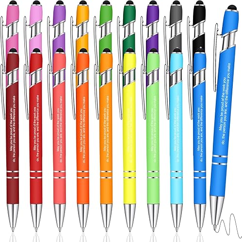 Miniatura 8 de Teling Juego de 20 bolígrafos motivacionales con punta de lápiz digital suave de 0.039 pulgadas (0.039 in) de metal de tinta negra, regalos de