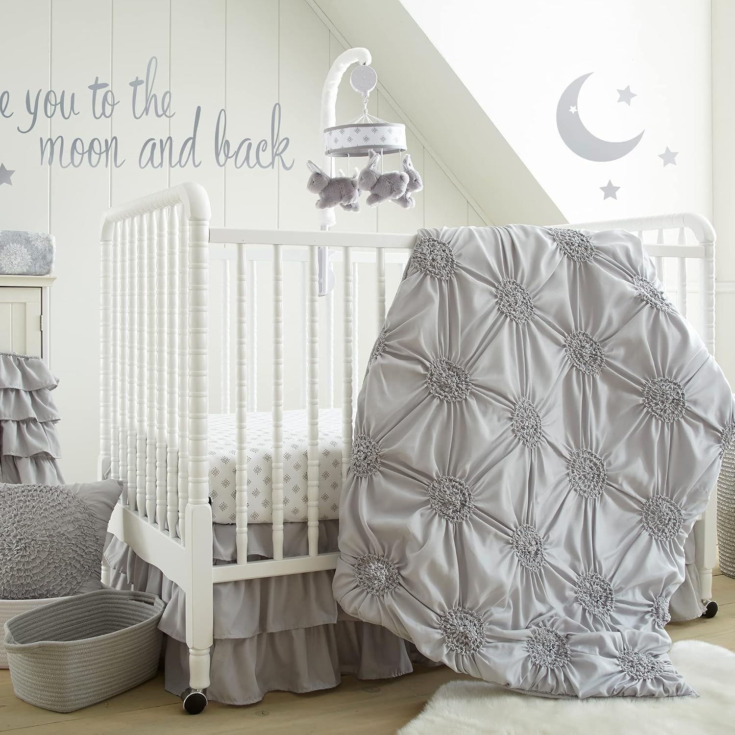 Levtex Baby - Willow Crib Fitted Sheet - Fits Standard Crib and Toddler Mattress - Medallion Pattern - Grey and White - Nursery Accessories - 100% Cotton