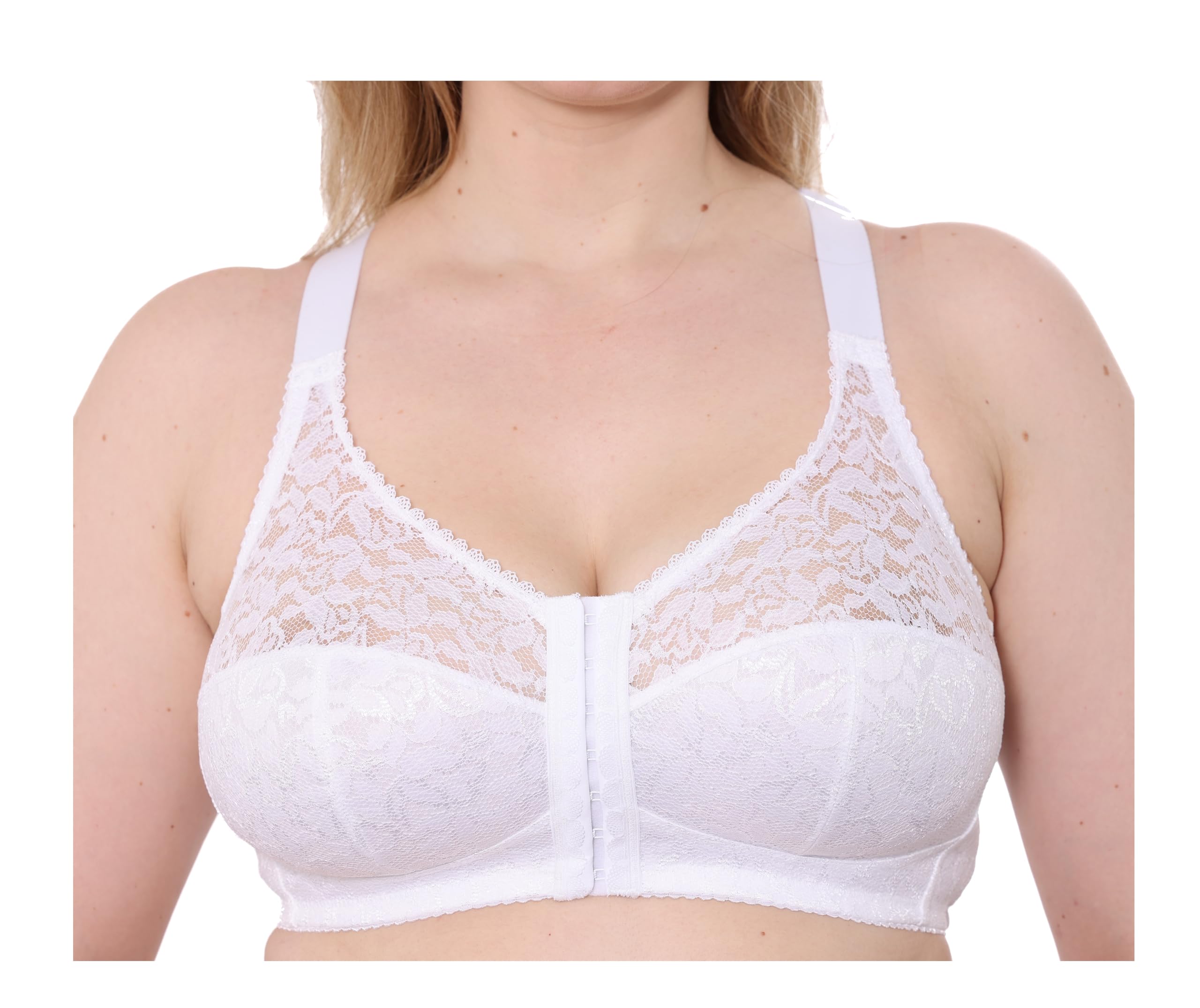 Gemm Women's White Bra - Cotton Front Fastening Bra - Non Padded Bras For - 42G