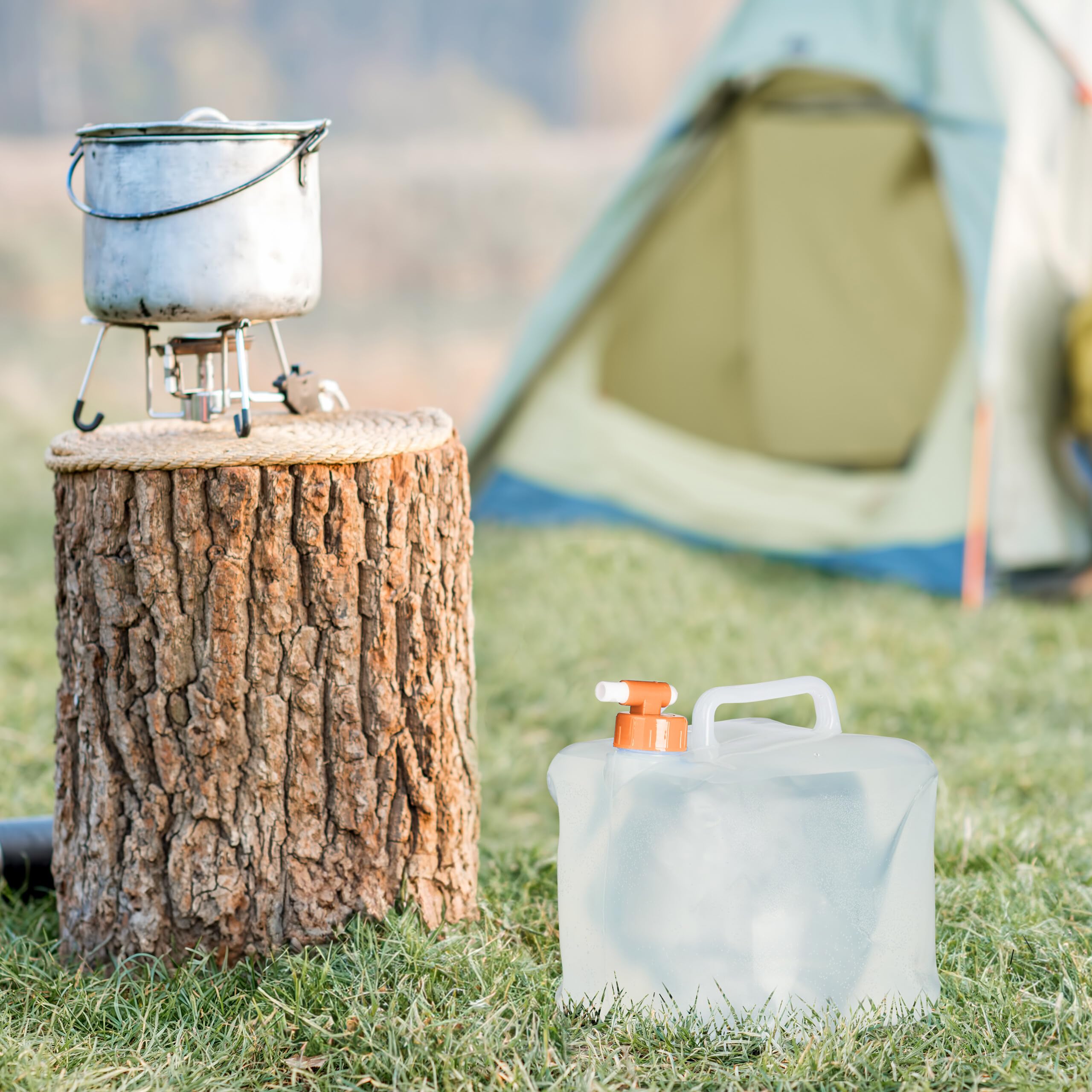 Relaxdays Jerricans carrés pliants en Lot de 4, Contenant à Eau, avec Robinet, sans BPA, 5 litres, Transparent