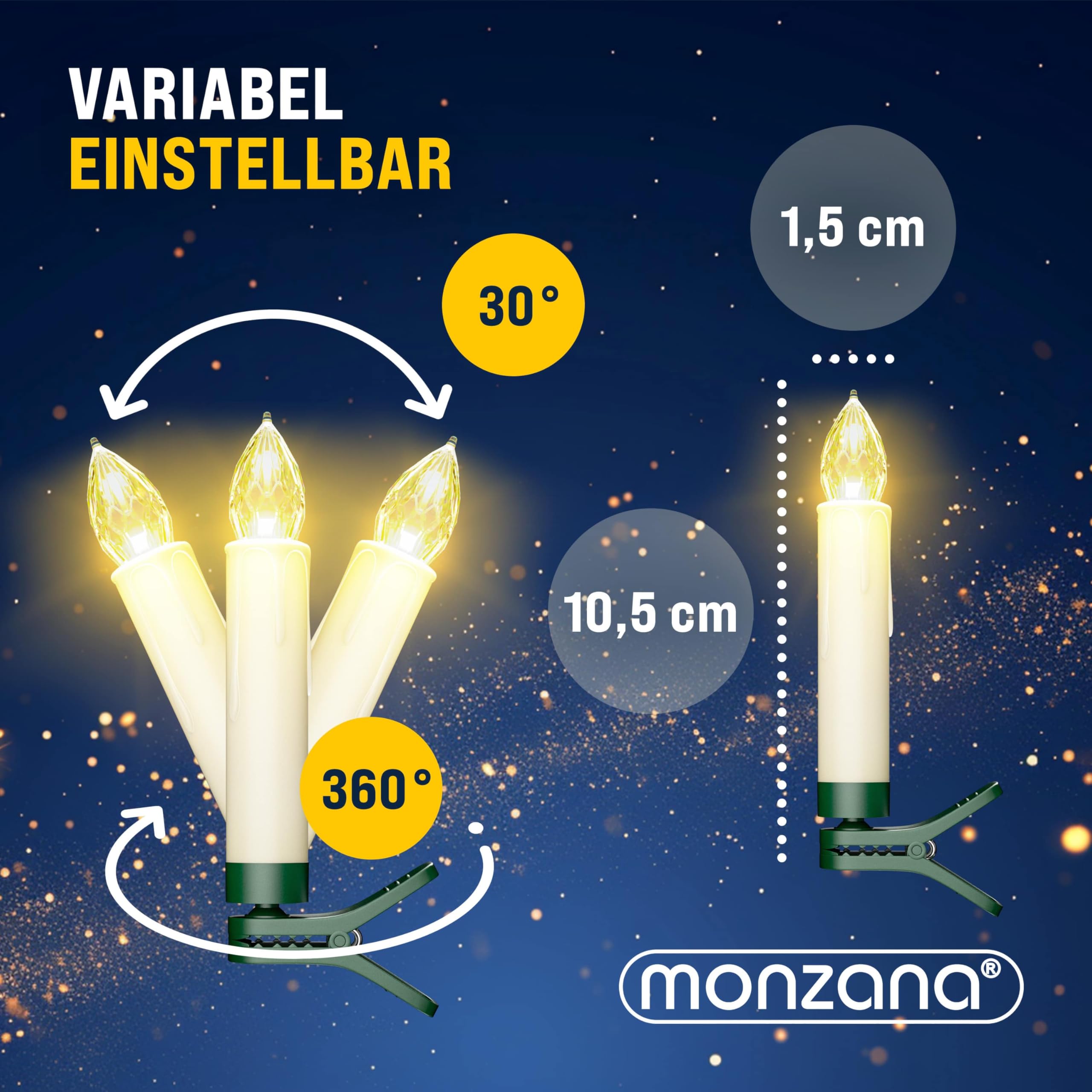 DEUBA® Weihnachtsbaumkerzen LED Kabellos 30er Set Batterie Timer Fernbedienung Echtwachs Optik Lichterkette Weihnachten Flackernd Warmweiß Christbaum