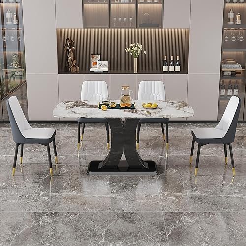 Miniatura 6 de Juego de 2 sillas de comedor, modernas sillas de comedor, equipadas con cojines de respaldo de piel sintética y patas de metal negro, adecuadas para