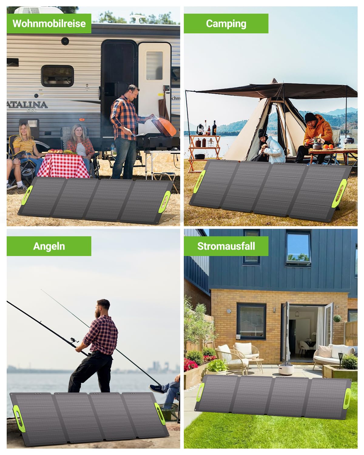 400W Solarpanel Faltbar mit 4-in-1 Kabel (Anderson/XT60/DC5521/DC5525), IP67 Wasserdicht, Verstellbarer Neigungswinkel, Solarpanel Camping für Tragbare Powerstation, Outdoor Garten Wohnwagen