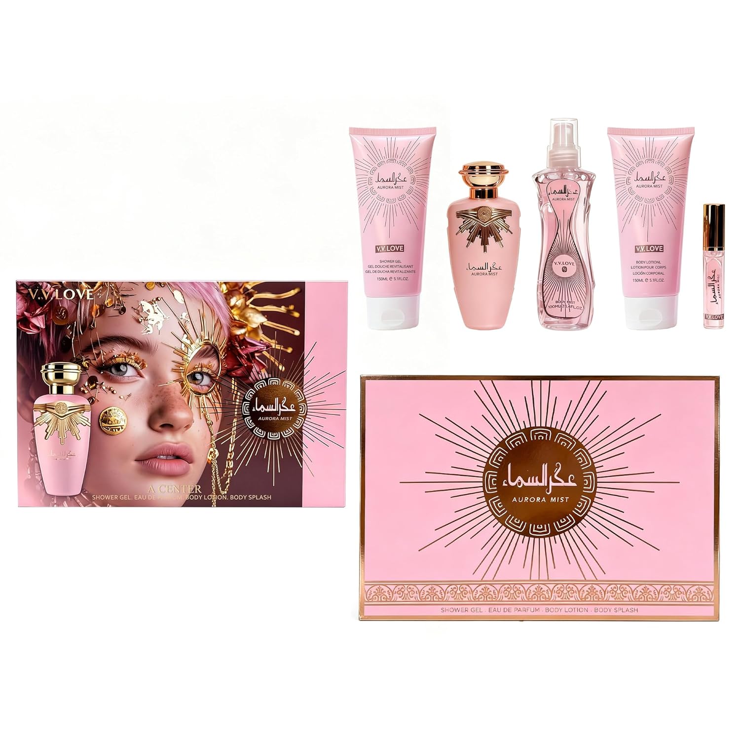 A CENTER Aurora Mist 5PCS Luxury Perfume Gift Set for Women Eau de Parfum Spray3.4&0.5FL OZ with Shower Gel&Body Lotion (150ml Each) & Mist 100ml- Premium Fragrance Collection Daily Use