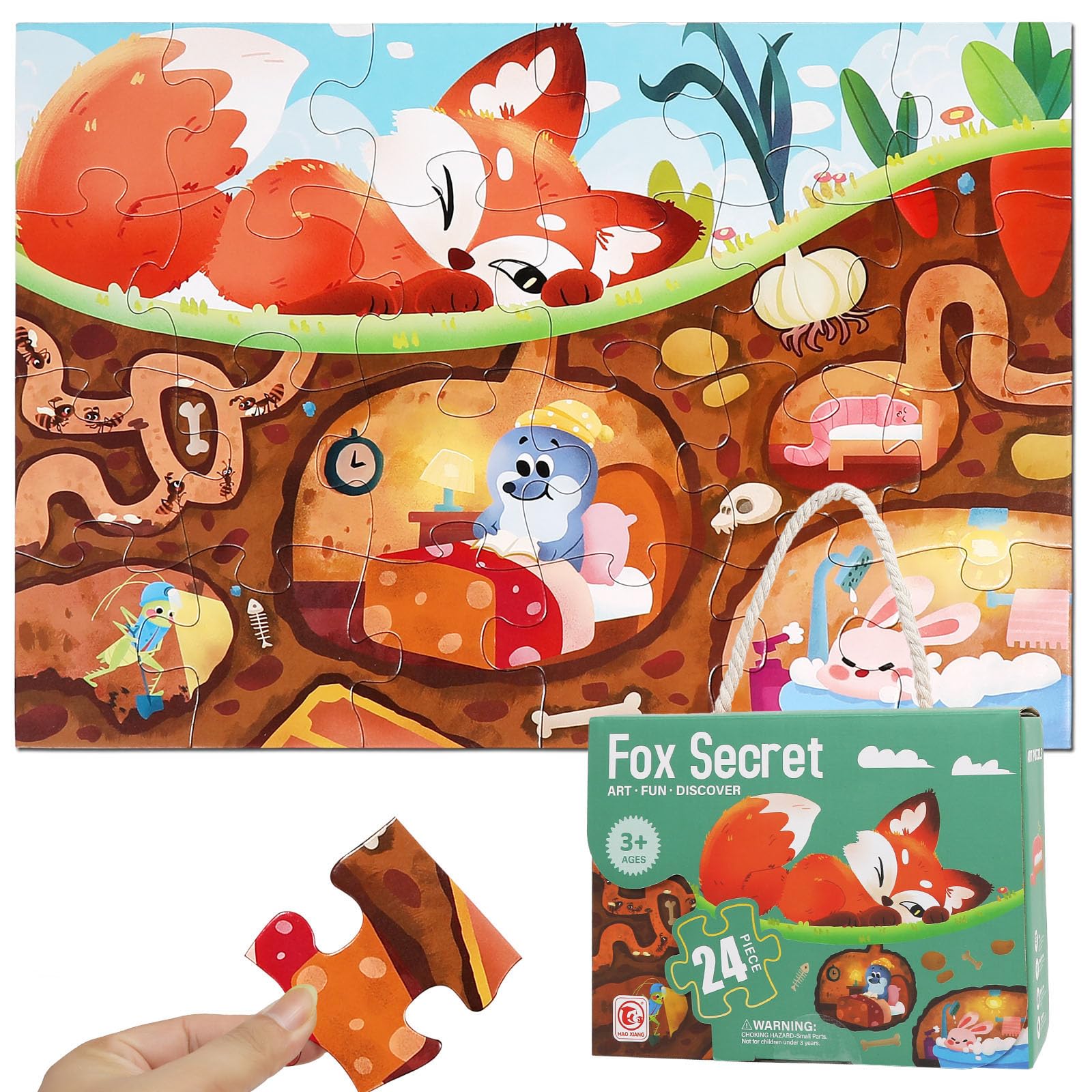Fox Secret 24 Piece Floor Puzzles for Kids Ages 3-5, Educational Preschool Kids Puzzles, Includes Sticker Sheets, for Boys and Girls