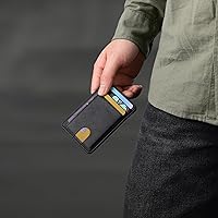 Vista 91 de Buffway - Billetera delgada minimalista de cuero con protección RFID para hombre y mujer Café Lichee