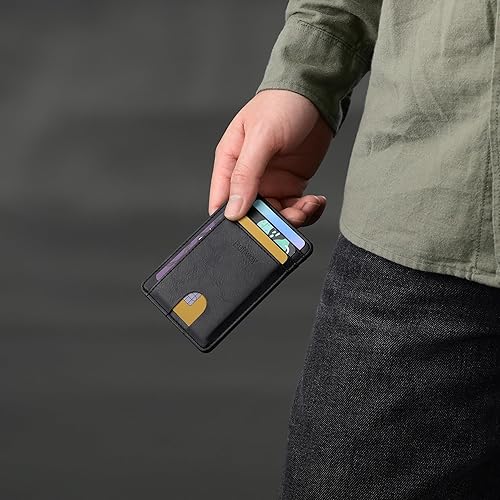 Miniatura 101 de Buffway - Billetera delgada minimalista de cuero con protección RFID para hombre y mujer