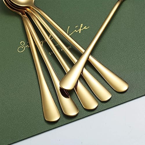 Miniatura 4 de Kyraton - Cucharas de té helado doradas, cuchara mezcladora de acero inoxidable de 7.5 pulgadas de largo con chapado en titanio dorado, cucharas de
