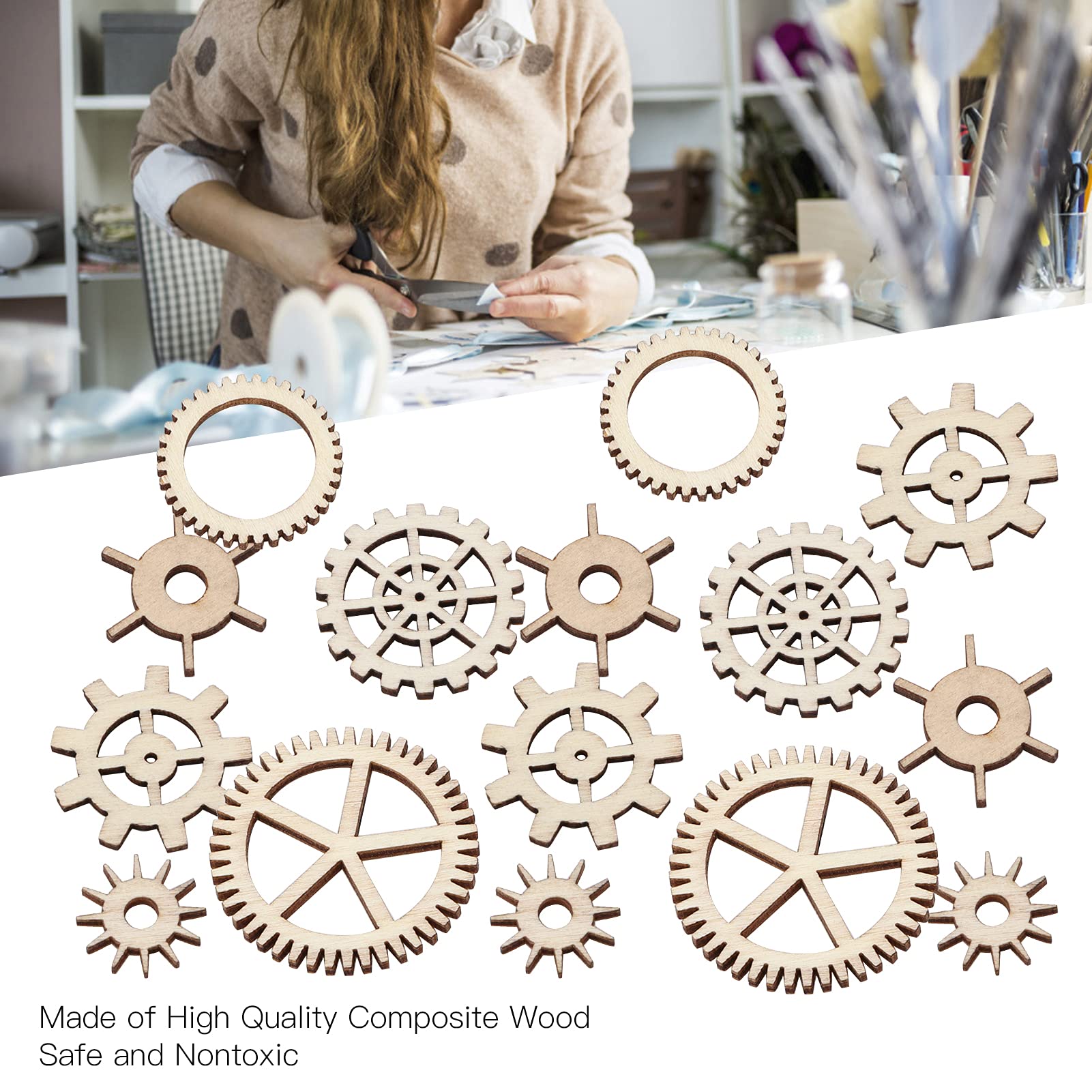 Unfinished Blank Gear Wheel, DIY Art Craft Project Wooden Gears Mechanical Gear Wheel for Card Making Home & Kitchen