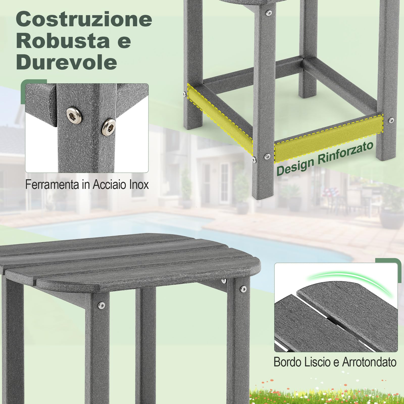COSTWAY Set di 2 Tavolini Laterale Giardino, Tavolo Esterno Rettangolare in Legno, per Giardino Esterno Piscina, Portata 91 kg
