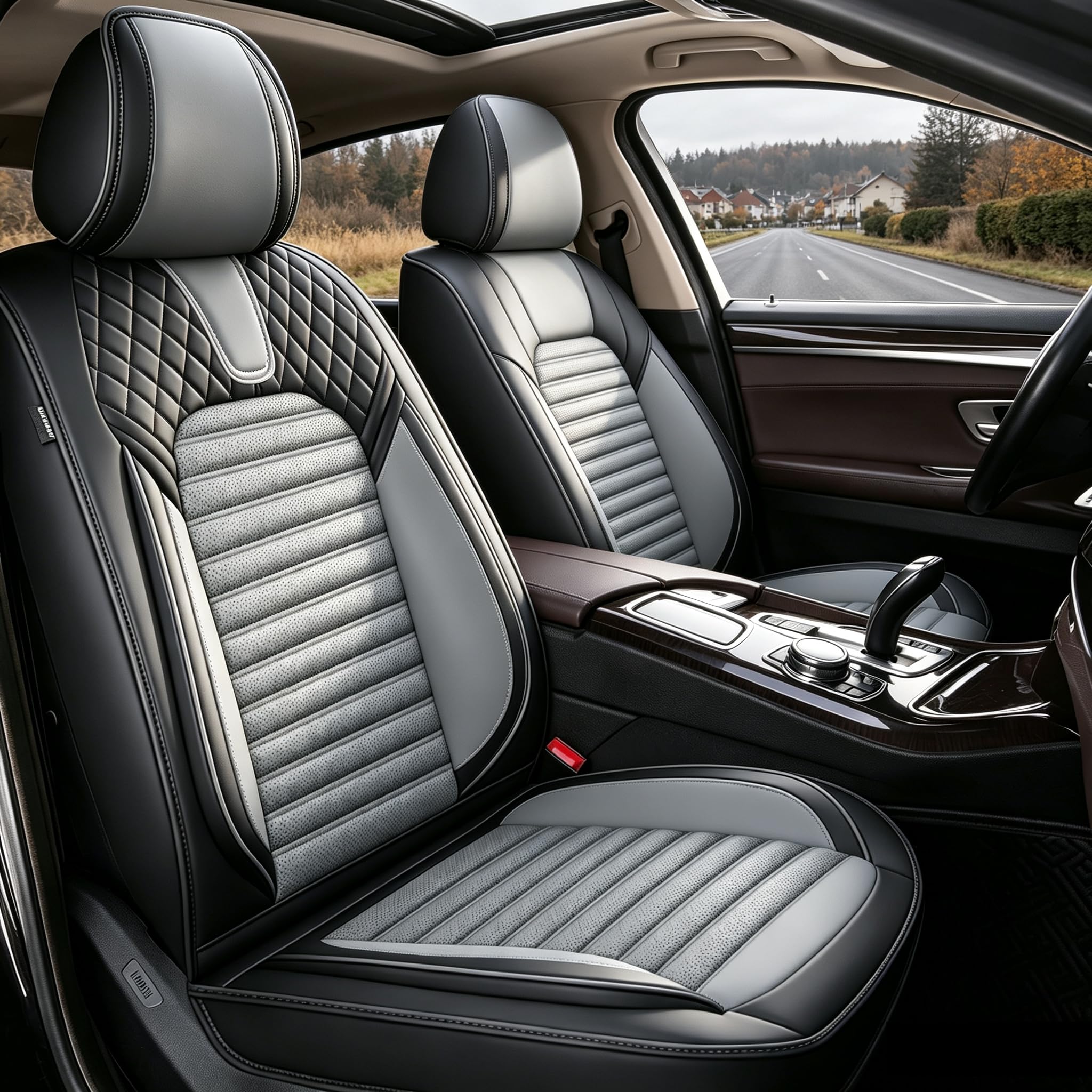 Sitzbezüge, vollständiges Set, passend für Toyota Corolla Cross 2022, 2023, 2024, 2025, atmungsaktiv und wasserdicht, Autositzbezüge, 5-Sitzer, Leder, Schwarz und Grau