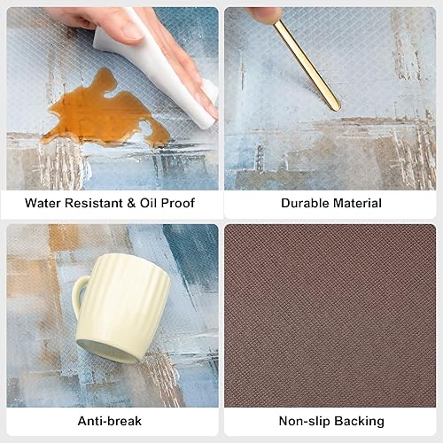 Miniatura 4 de Colorful Star Juego de 2 tapetes de cocina azules para suelo, de cuero de PVC, acolchado, impermeable, antideslizante, antifatiga, para decoración