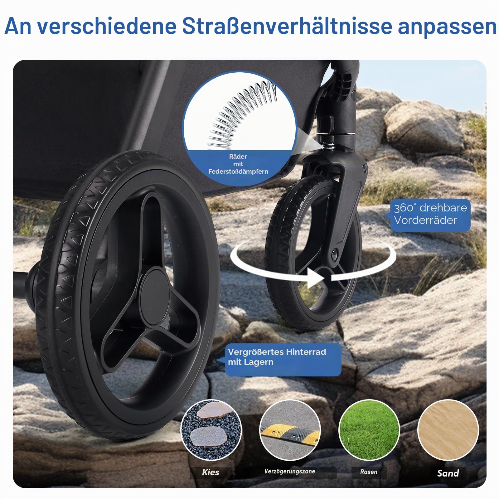 Beberoad X-5 Haustierbuggy für Hunde/Katzen bis 25 kg, Full View, Schwarz