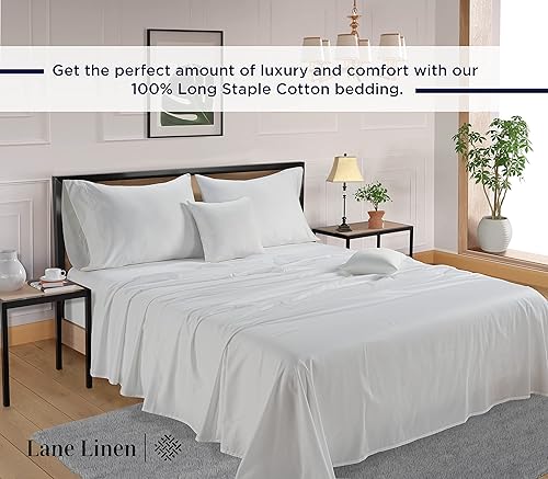 Miniatura 5 de LANE LINEN Juego de sábanas tamaño King  Sábanas de 600 hilos 100% algodón de fibra larga, naturalmente frescas y duraderas para el uso diario,
