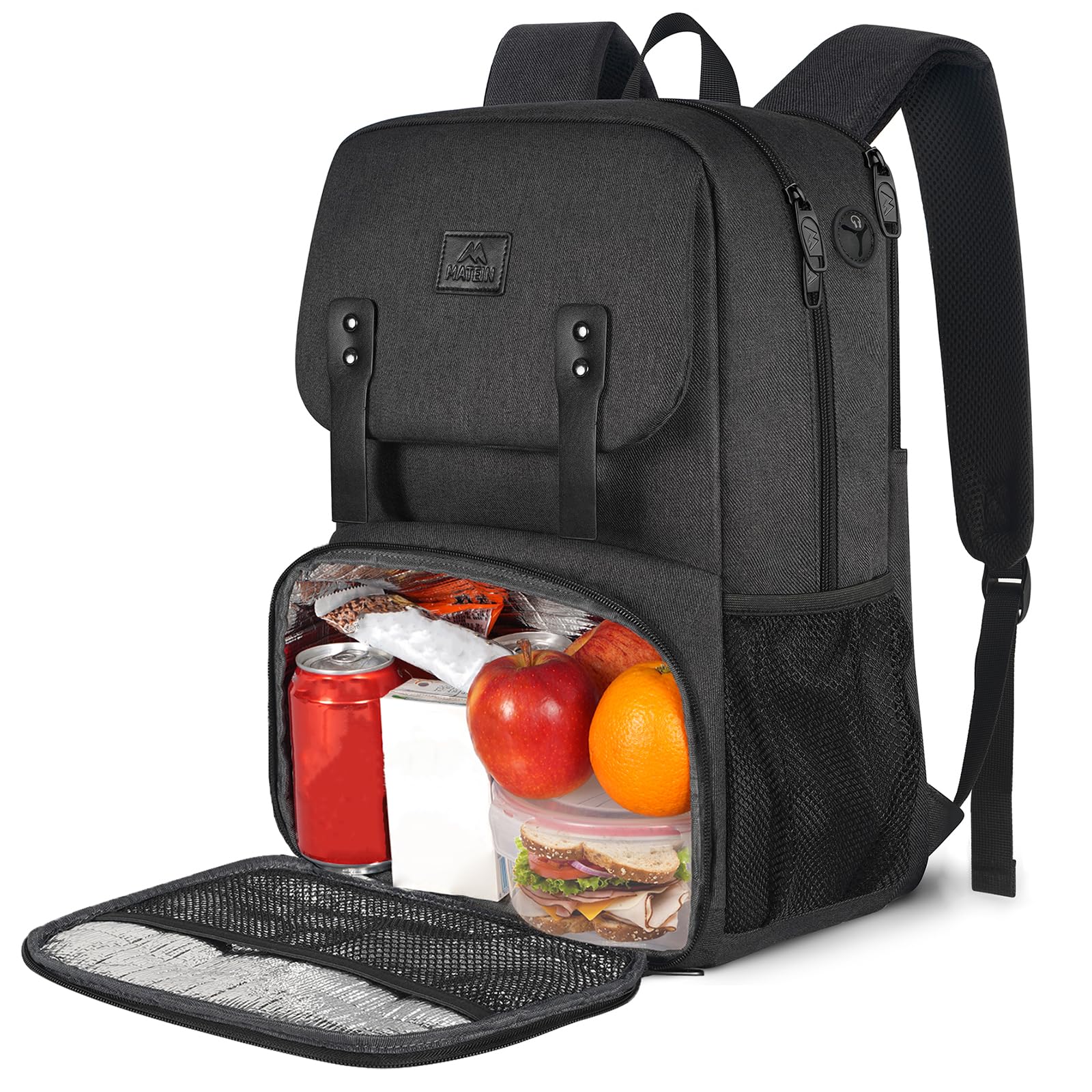 MATEIN Lunch Backpack for Men, Insulated Work Backpack with Lunch Compartment, Large Padded Laptop Bag Fits 15.6 Inch Computer, Water Resistant