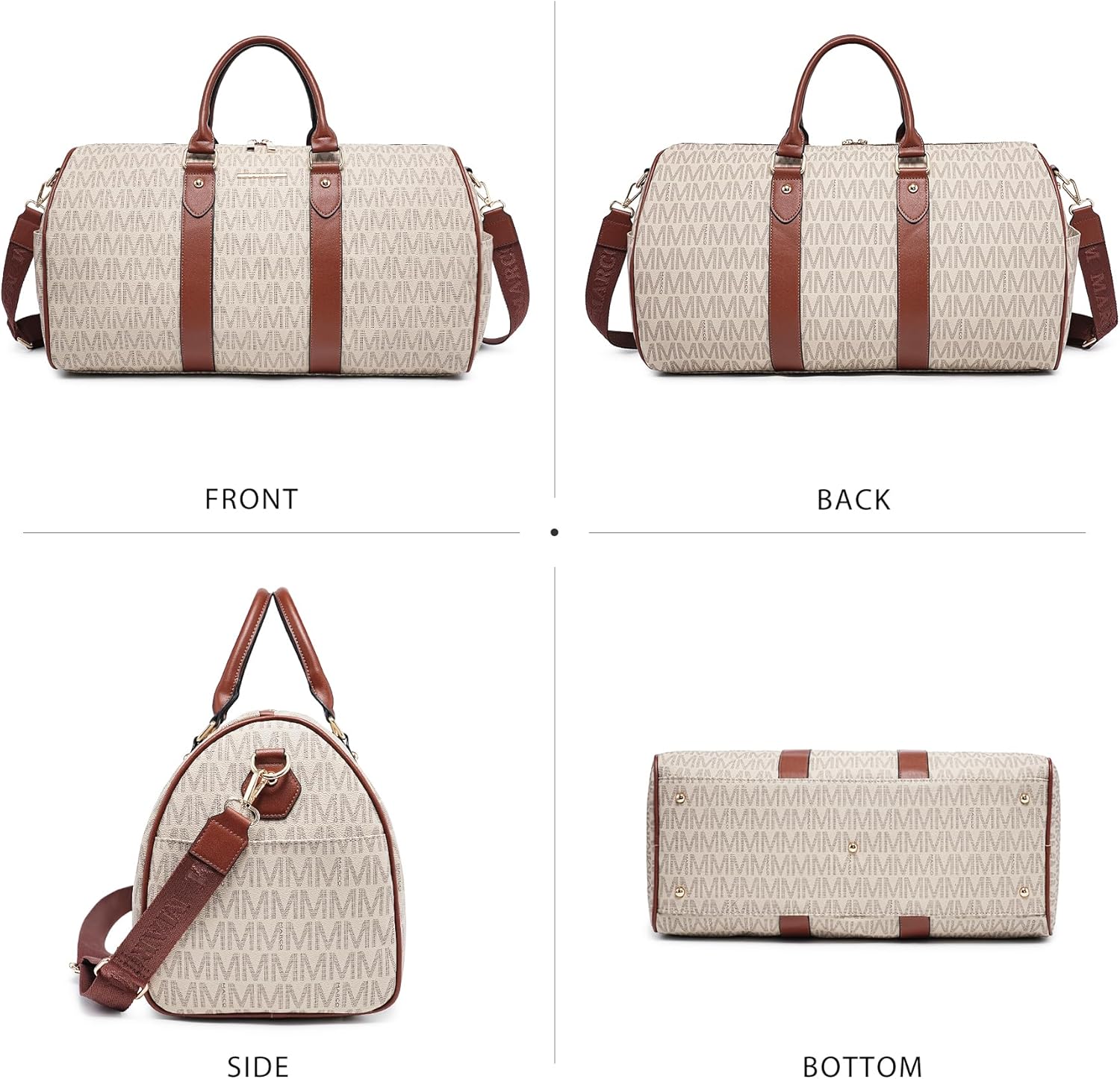 Women PU Leather Monogrammed Duffel Bag for Men- Scratch-Resistant Waterproof, Multi-Pocket Design, Large Capacity Carry-On for Gym Yoga Work Travel Weekender - Image 6