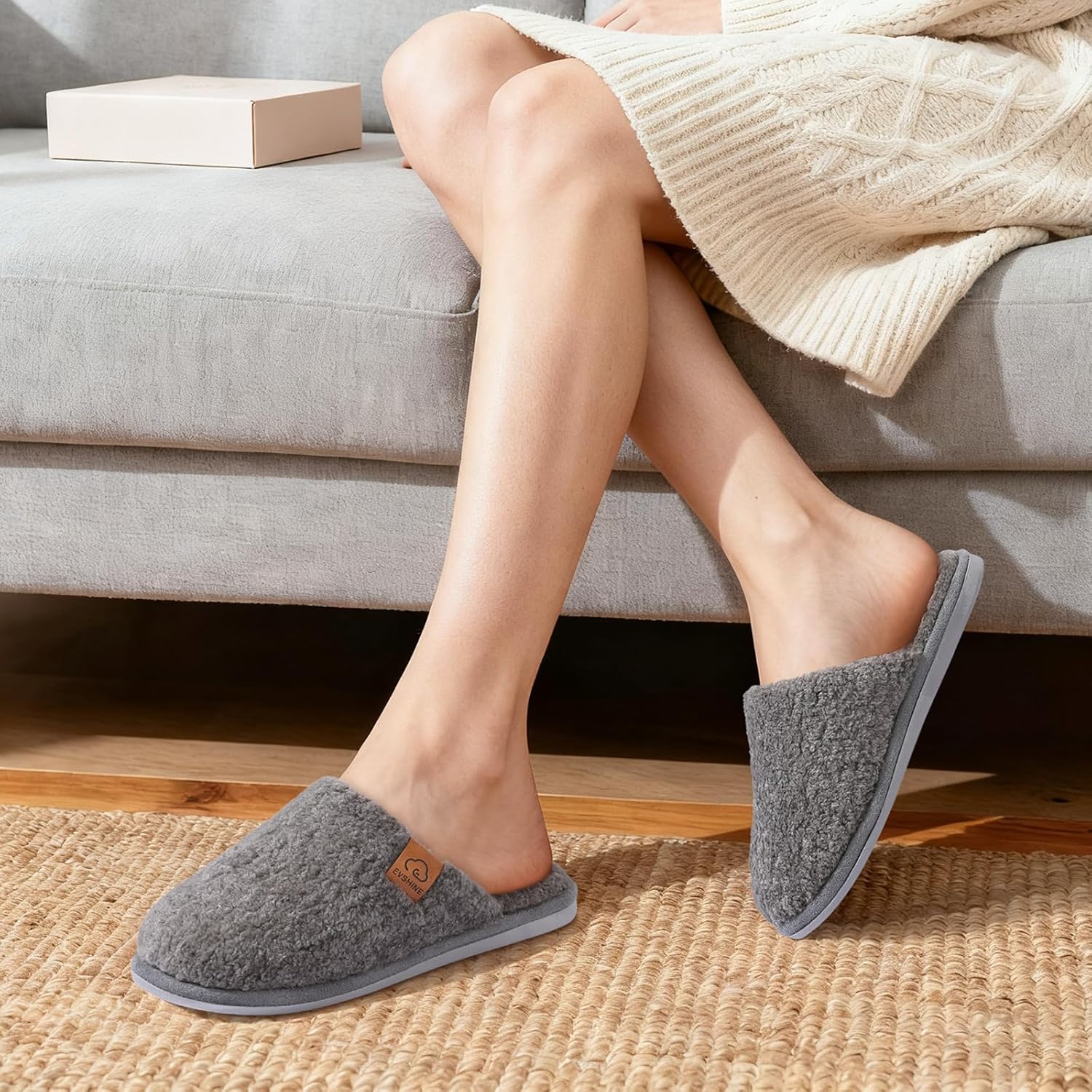 Evshine Women's Fuzzy Slip-on Slippers Comfy Lightweight Indoor House Scuff Slippers Closed Toe Soft Memory Foam Shoes - Image 2