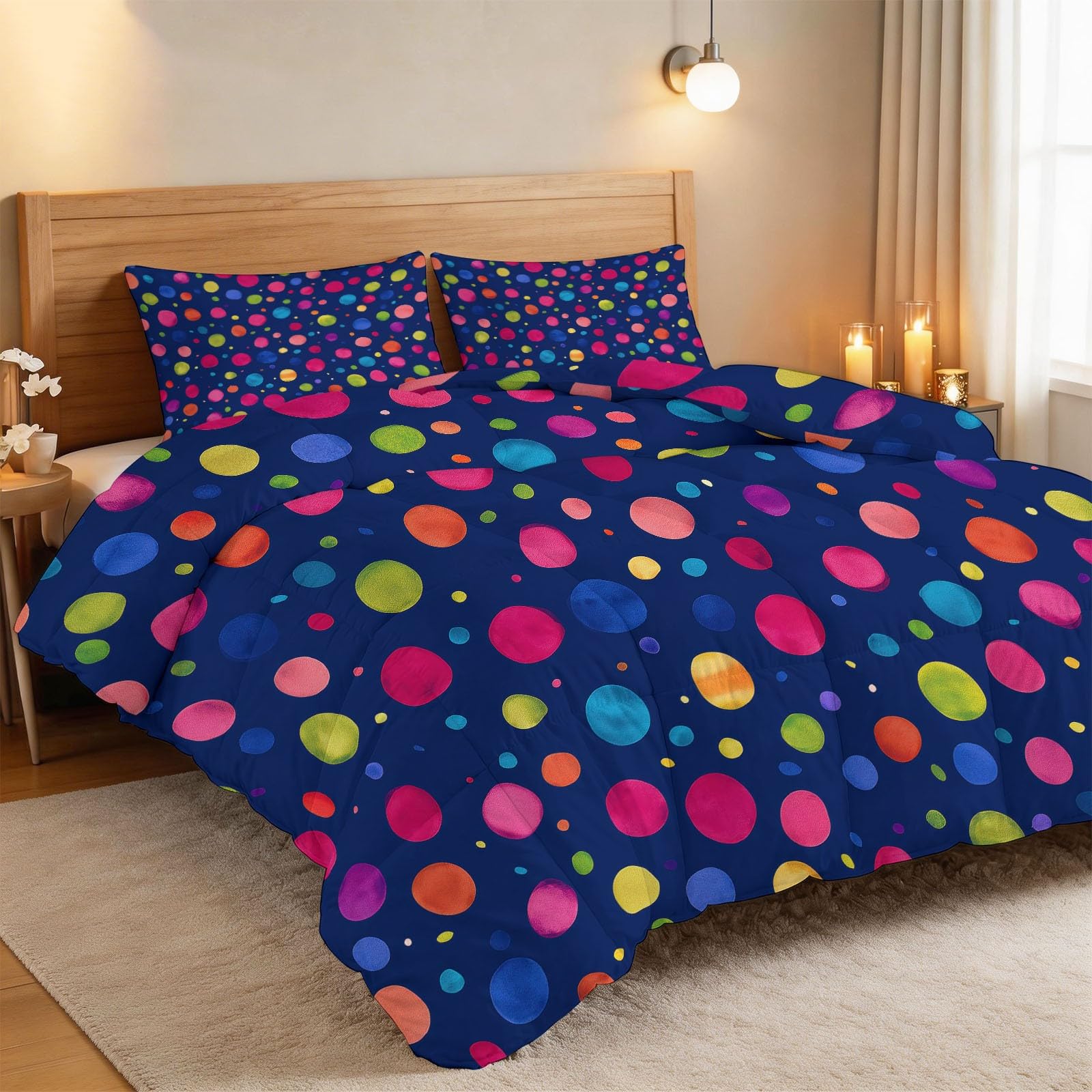 Generisch Bunte Punkte Bettdecke 200 x 200 cm 4 Jahreszeiten Steppdecke, Lustiger Cartoon Waschbare Ganzjahresdecke Kinder Bettwaren Set Kinderzimmer Babyzimmer Bettdecke Ohne Bezug
