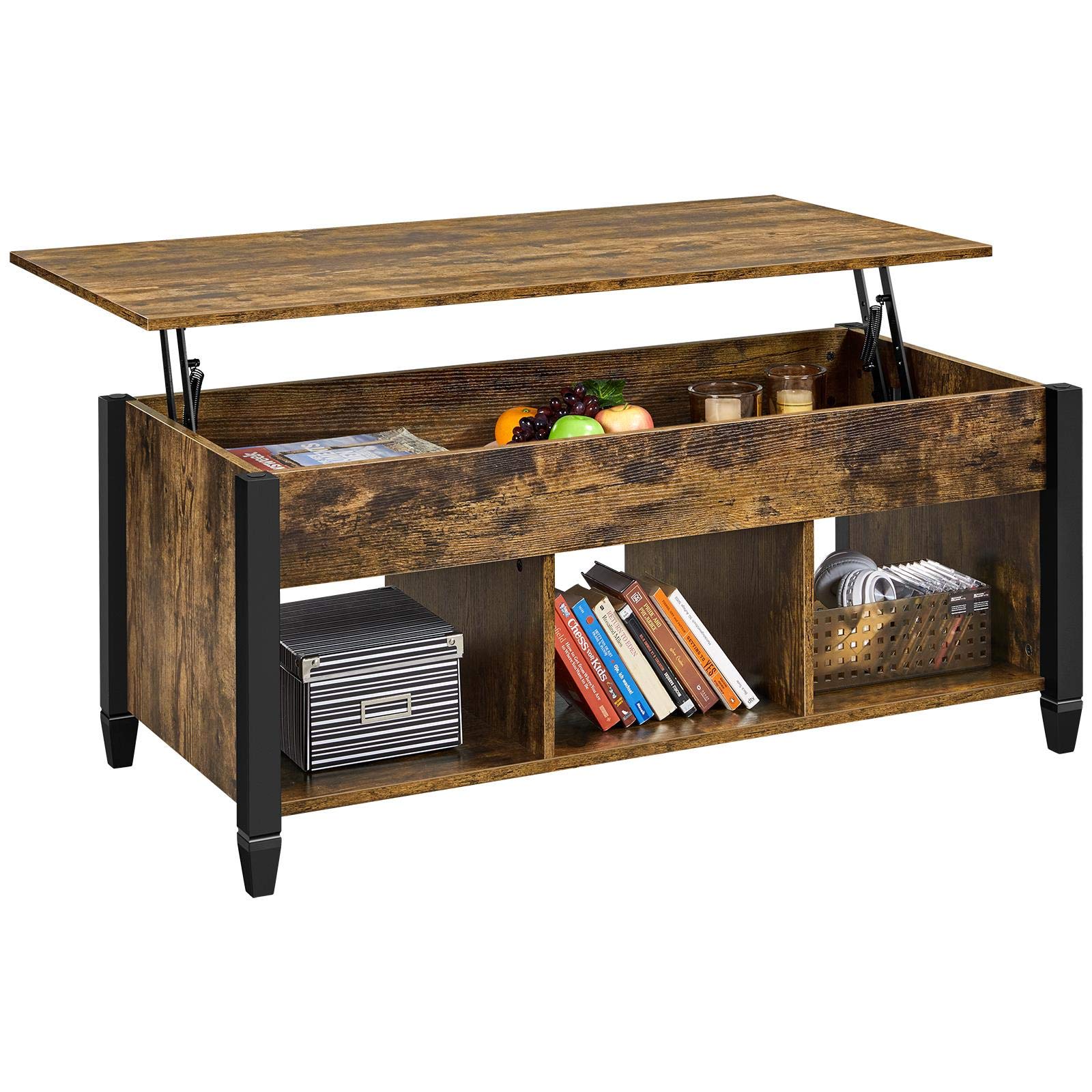 Buy Yaheetech Rustic Coffee Table, Lift Top Coffee Table with Hidden Storage Compartment & Shelf