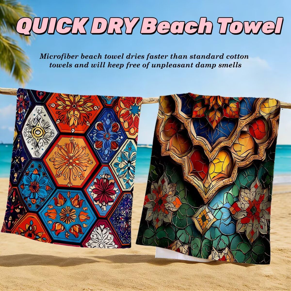Ręcznik plażowy z mikrofibry, duży ręcznik plażowy 90 x 180 cm 2 sztuki, ręcznik gimnastyczny mężczyźni kobiety odporne na piasek ręczniki plażowe szybkoschnące ręczniki z mikrofibry akcesoria plażowe