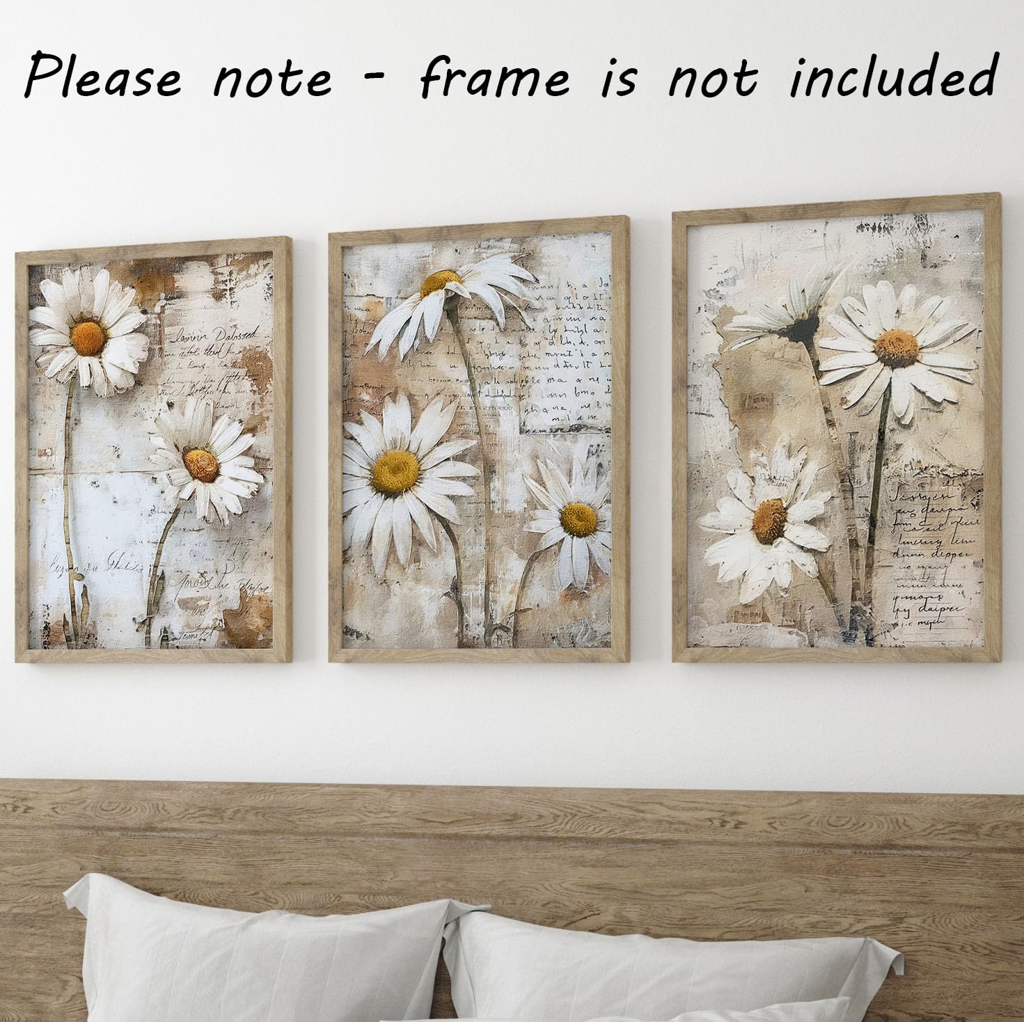 Rustic Daisies Wall Art Set of 3 Unframed Poster Prints, Botanical Style Abstract Art - Image 2
