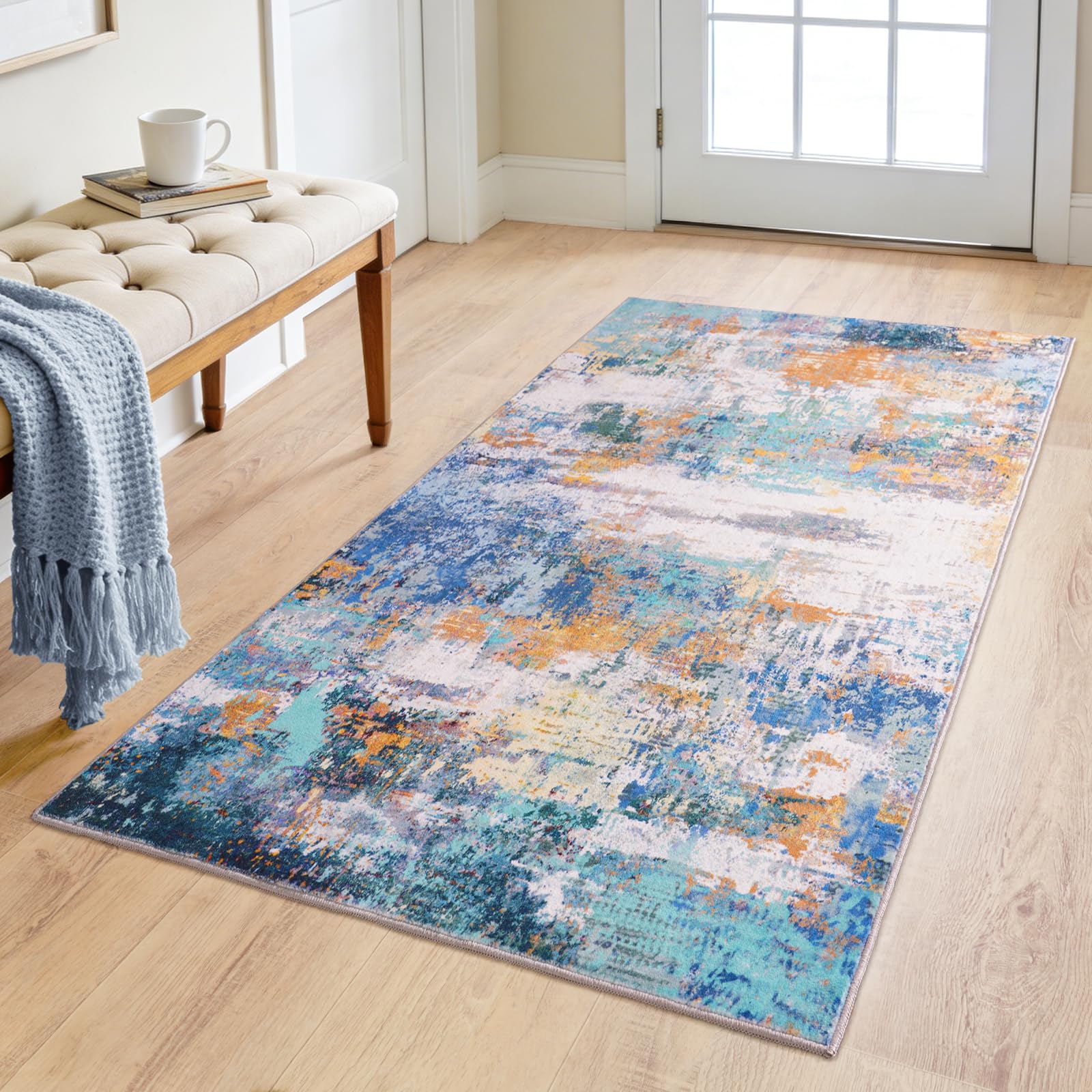 Rezutan Bedroom Rug 80x150cm-Multicolor Modern Abstract Washable Area Rug — image 1