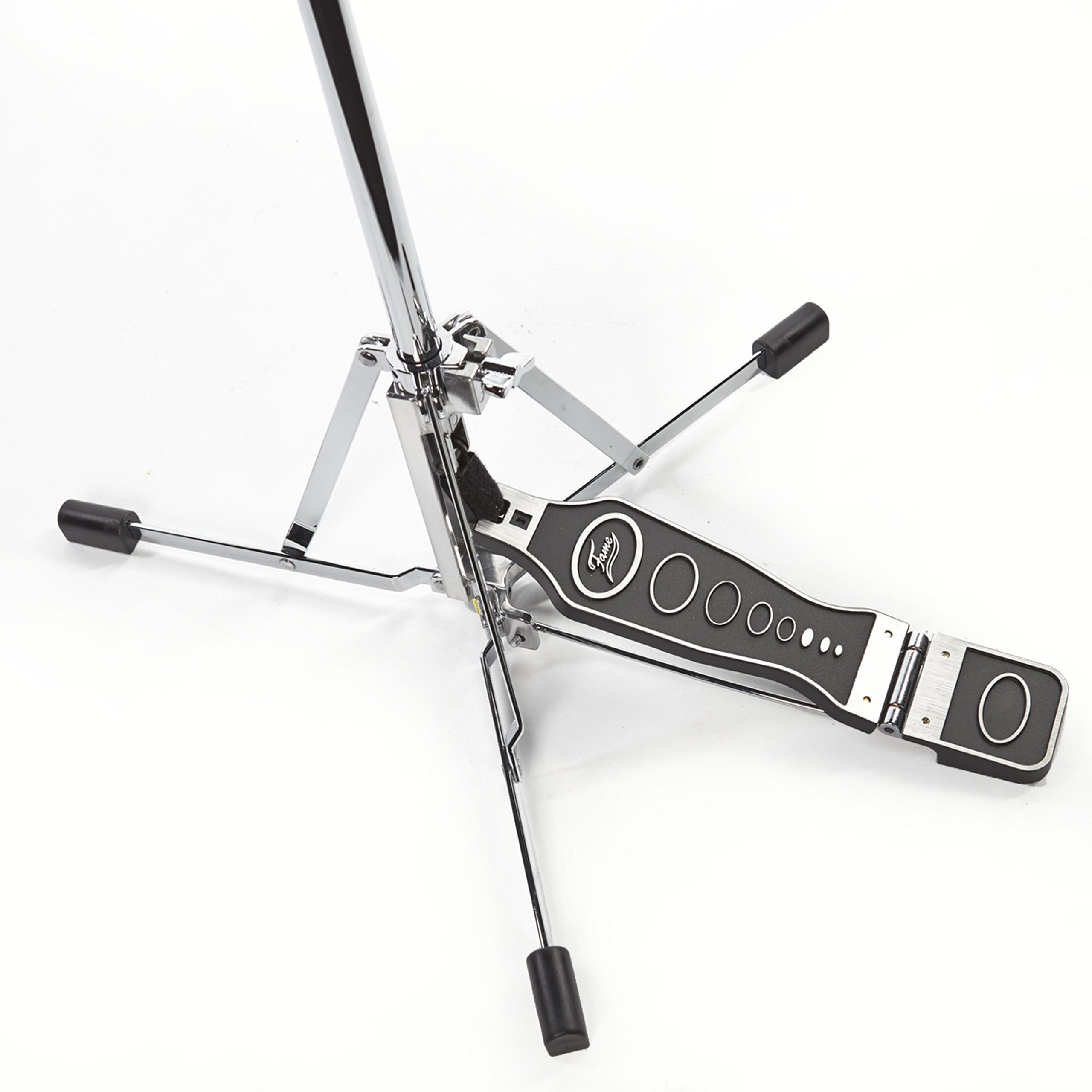 Fame HH6001 Flat Base Hi-Hat-Ständer, Retro-Look, Zugbandantrieb, Einstellbare Federspannung, Ideal für Vintage Setups, Platzoptimierung, Verchromt