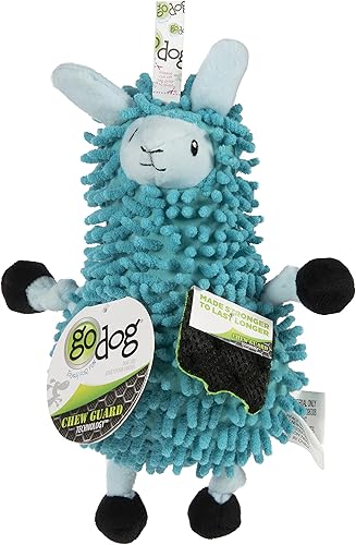 Miniatura 6 de goDog Llamas - Juguete chirriante de peluche para perro, tecnología Chew Guard, azul, pequeño