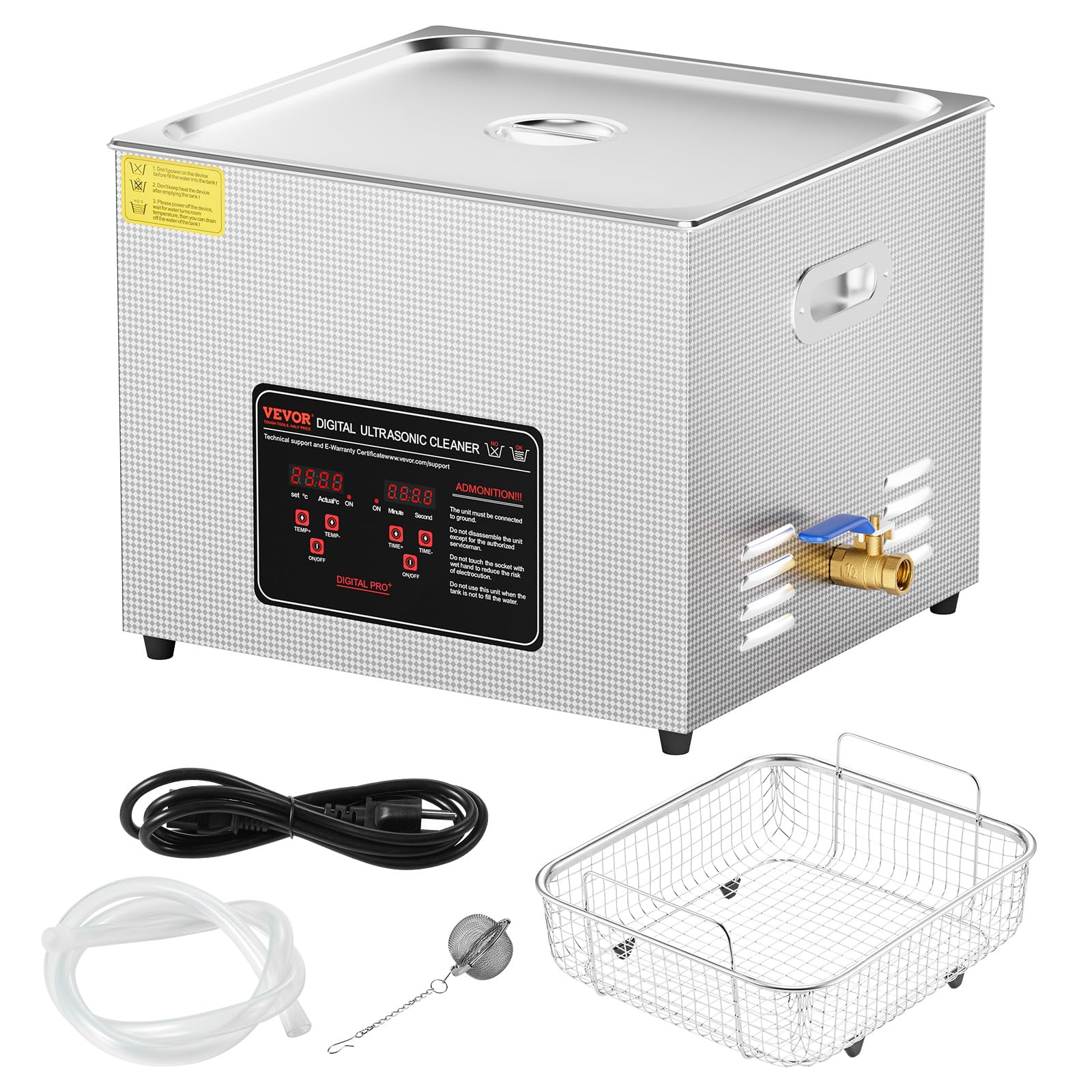 VEVOR Nettoyeur à Ultrasons Numérique 15 L, Bac Ultrasons 360 W, Appareil de Nettoyage Ultrasonique Professionnel avec Minuterie, Chauffage et Panier, pour Montres, Lunettes, Bijoux, Labo Clinique