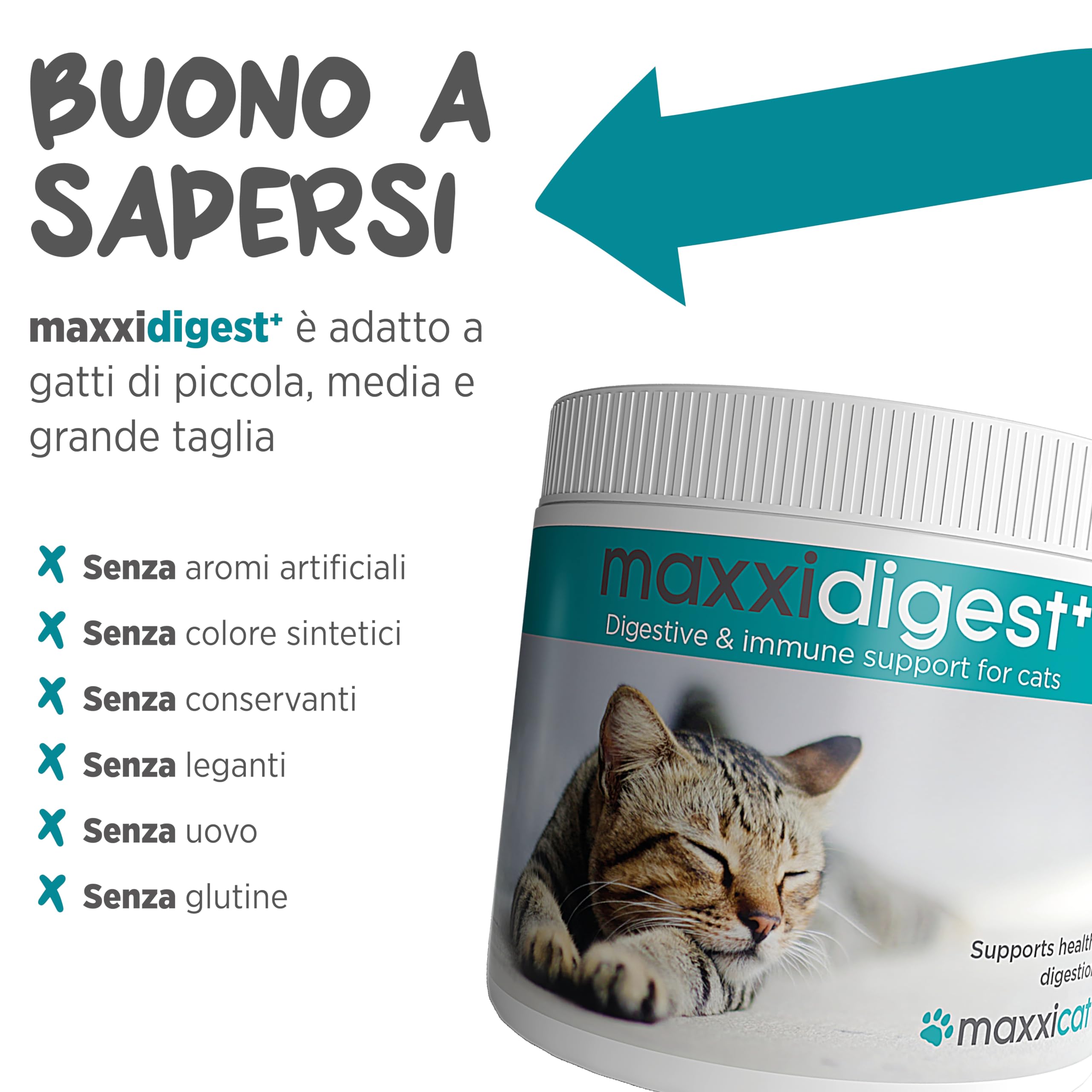 maxxipaws maxxidigest+ Prebiotici e Probiotici per Gatti - Integratore per l'Apparato Digerente e il Sistema Immunitario, 90g