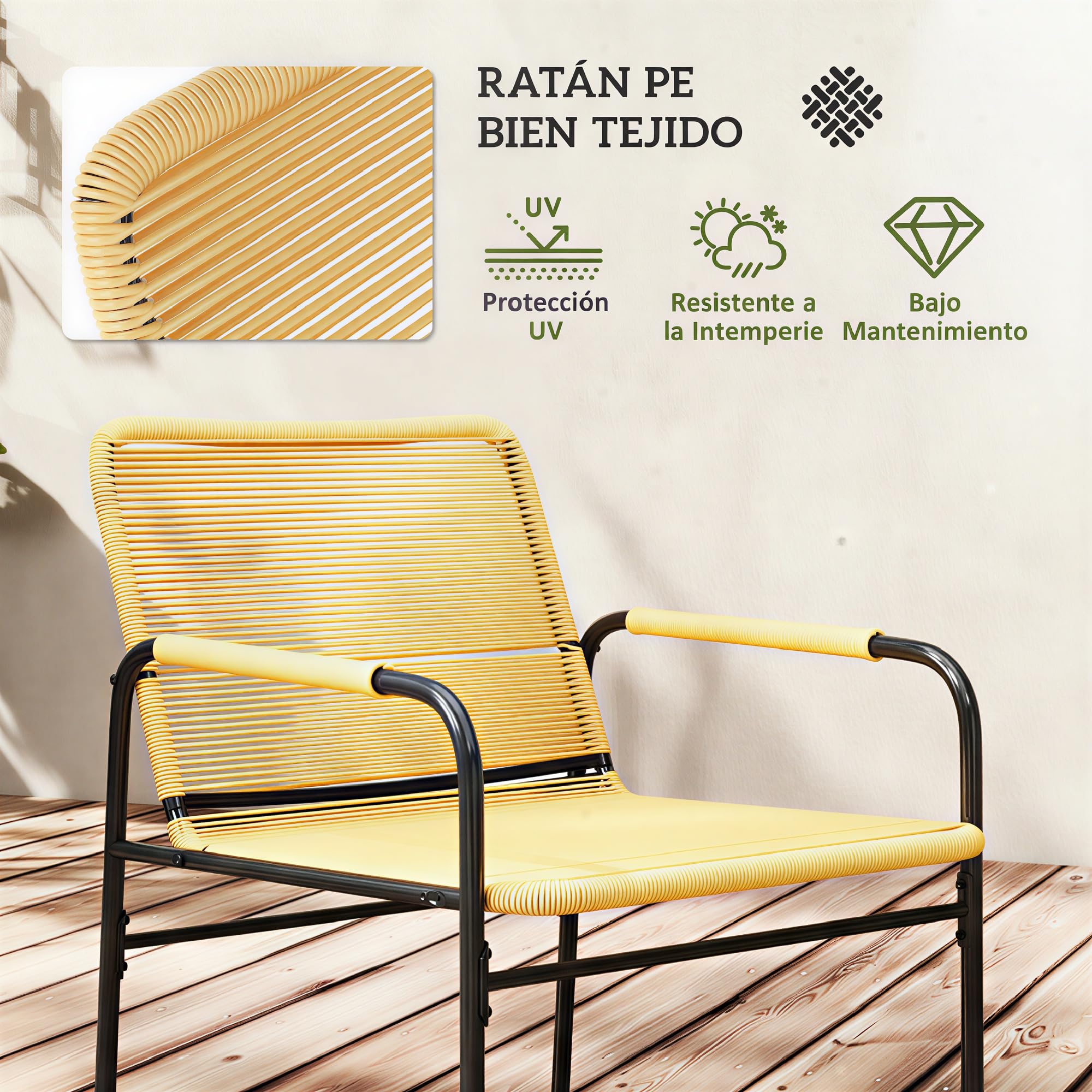 Outsunny Conjunto de Jardín Exterior de 3 Piezas Muebles de Jardín con 2 Sillas con Cojines Lavables Extraíbles y Mesa de Terraza con Tablero Metálico Resistente para Patio Balcón Natural y Crema