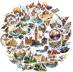 50 peças arquitetura marco castelo palácio histórico adesivo de PVC adesivos históricos vintage marco adesivos para guitarra, faça você mesmo, bicicleta, skate, laptop, bagagem, decoração, guitarra