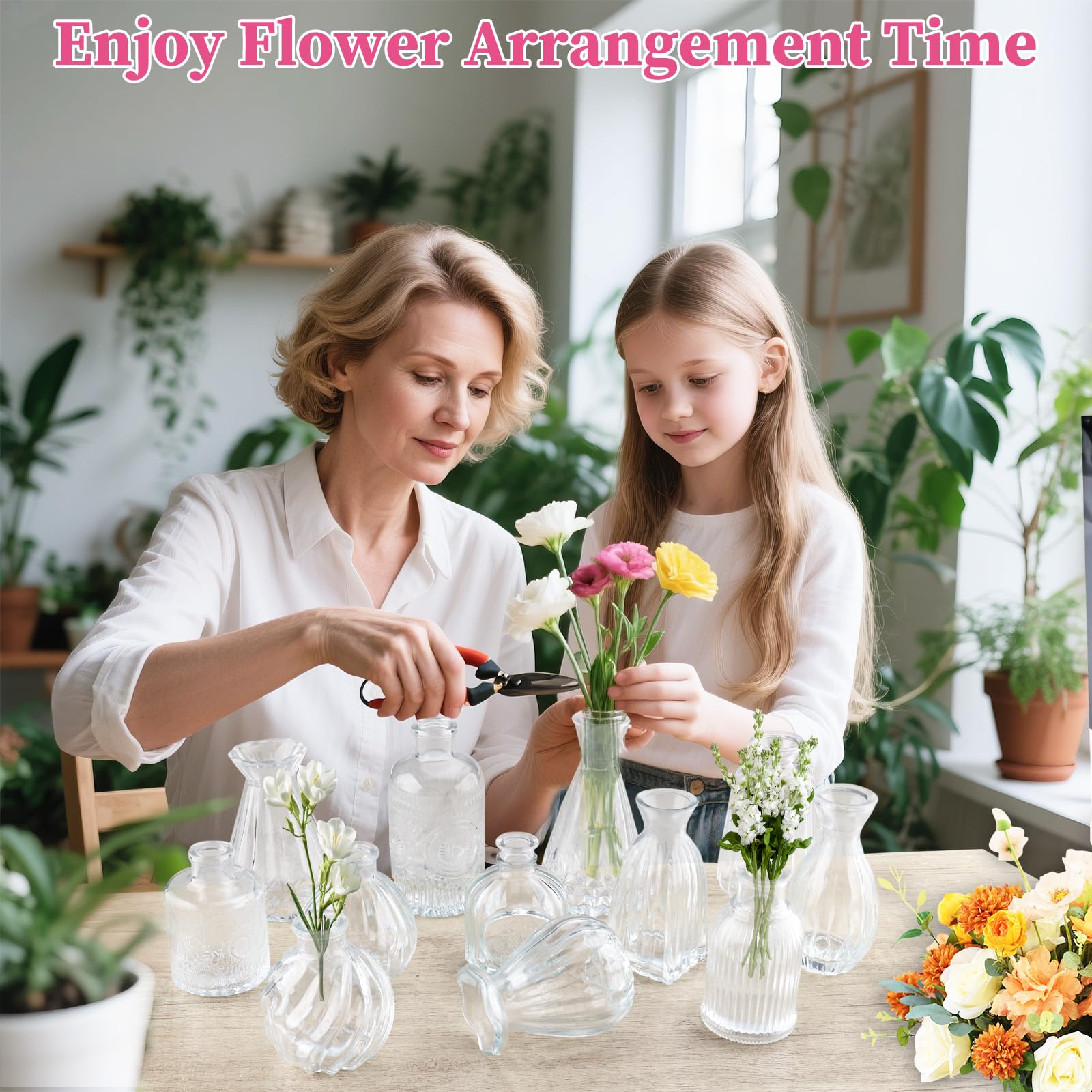 12 Vasi in Vetro Trasparente, Set di Vasetti Piccoli con Stili Diversi, Mini Bottiglie per Terrario Piante e Fiori, Decorazione Casa, Matrimonio, Centro Tavola Moderno