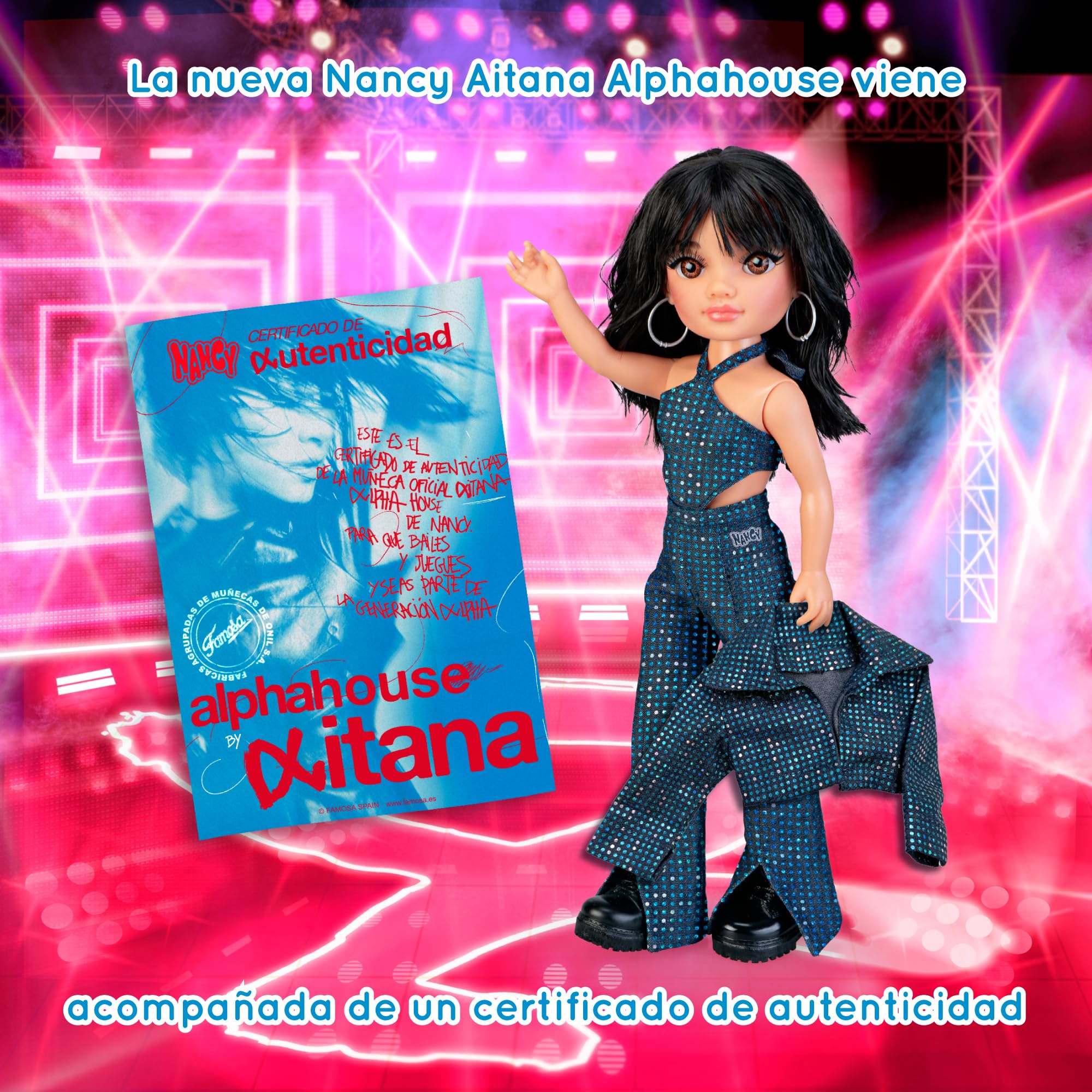 Nancy Aitana Alphahouse, Muñeca como la Cantante, Melena Oscura con Corte a Capas, Conjunto Diseñado por JC Pajares, Hoja de Tatuajes de Aitana, Certificado de Autenticidad, 3+ años, Famosa (NAC85000) — view 7