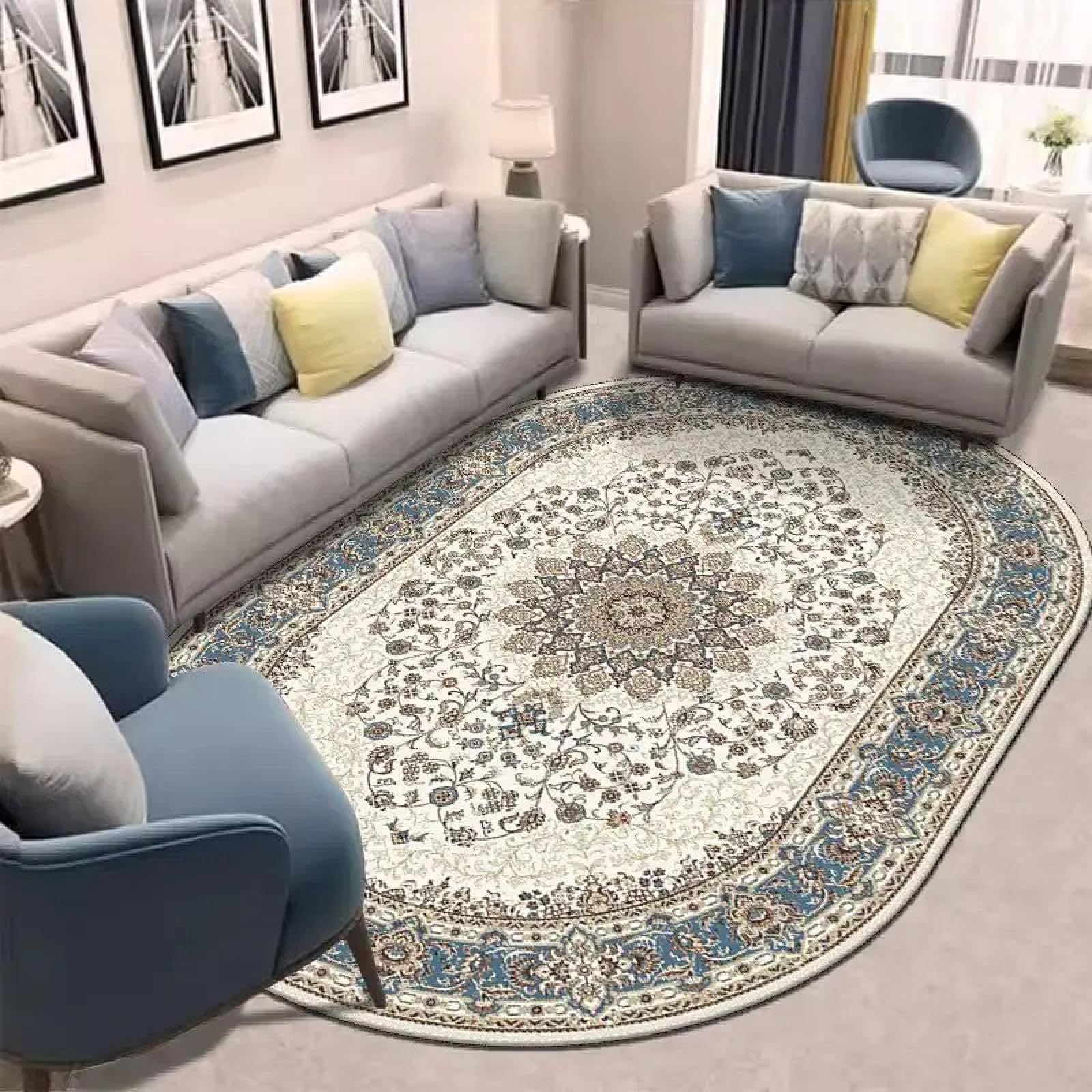 Tapis ovale pour salon lavable, fini les taches sous la table basse