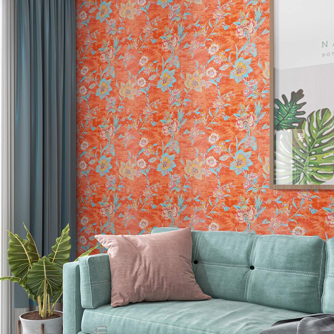 LACHEERY Prepasted Orange Peel and Stick Wallpaper for Bedroom Vintage Floral Wallpaper Stick and Peel for Girls Room Removable Self Adhesive Wall Paper Roll for Living Room Cabinets Shelf 17.5"x80"