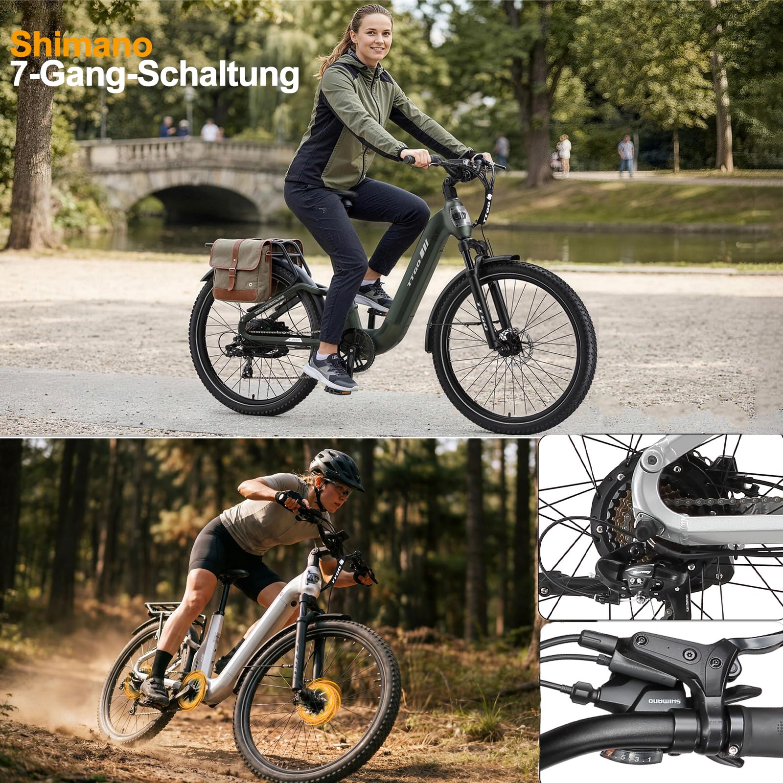 ttgo E-SUVO E-Bike für Erwachsene, 27.5 Zoll Elektrofahrrad Herren mit 250W Motor, 48V 15AH Akku, bis zu 120 km, E Fahrrad mit 7 Gängen, Pedelec City Ebike