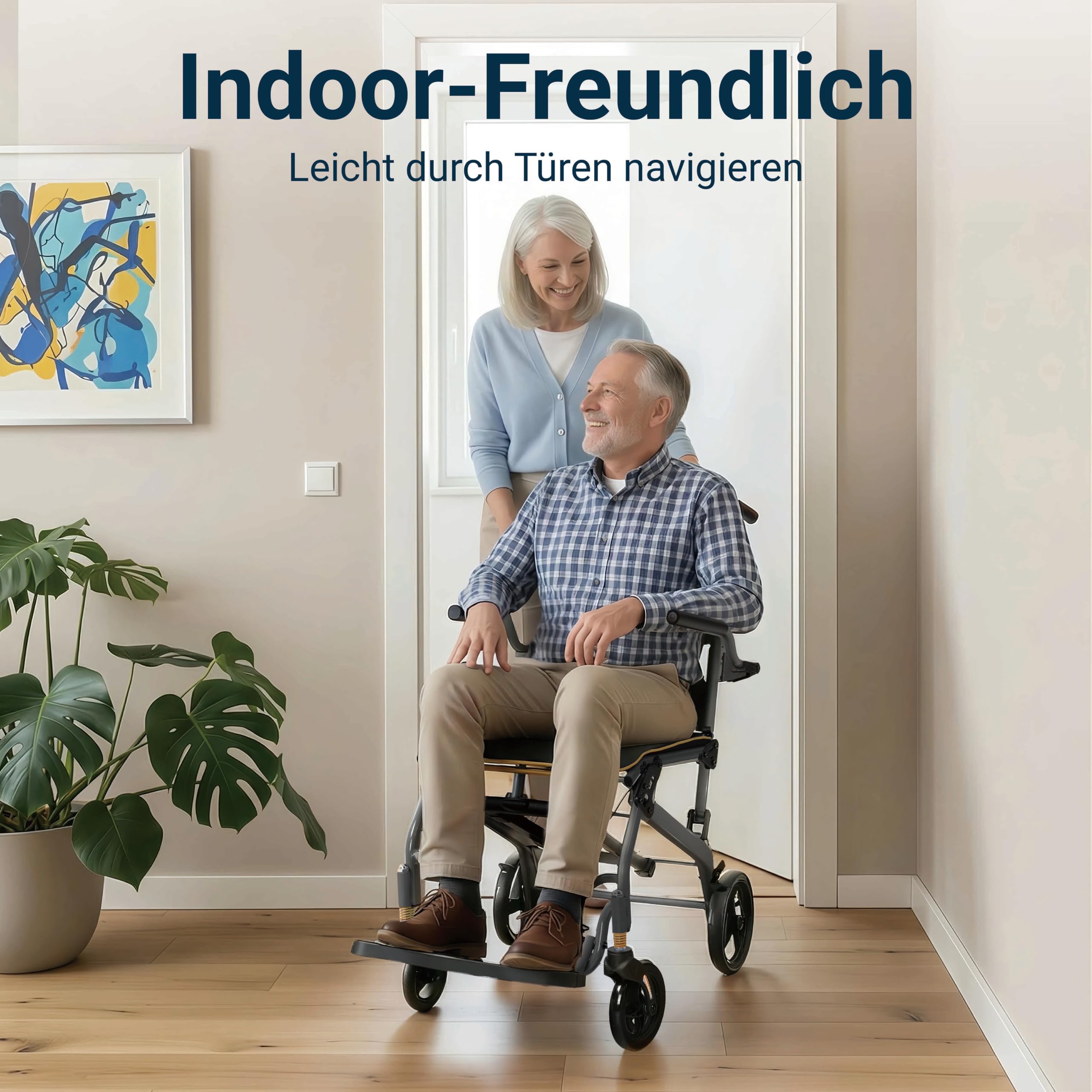 Rollstuhl Faltbar Leicht Reiserollstuhl bis 136 kg | Schmal Rollstühle Klappbar Aluminium mit Ausziehbarem Zuggriff Rutschfeste Fußstütze für Senioren Wohnung & Reisen