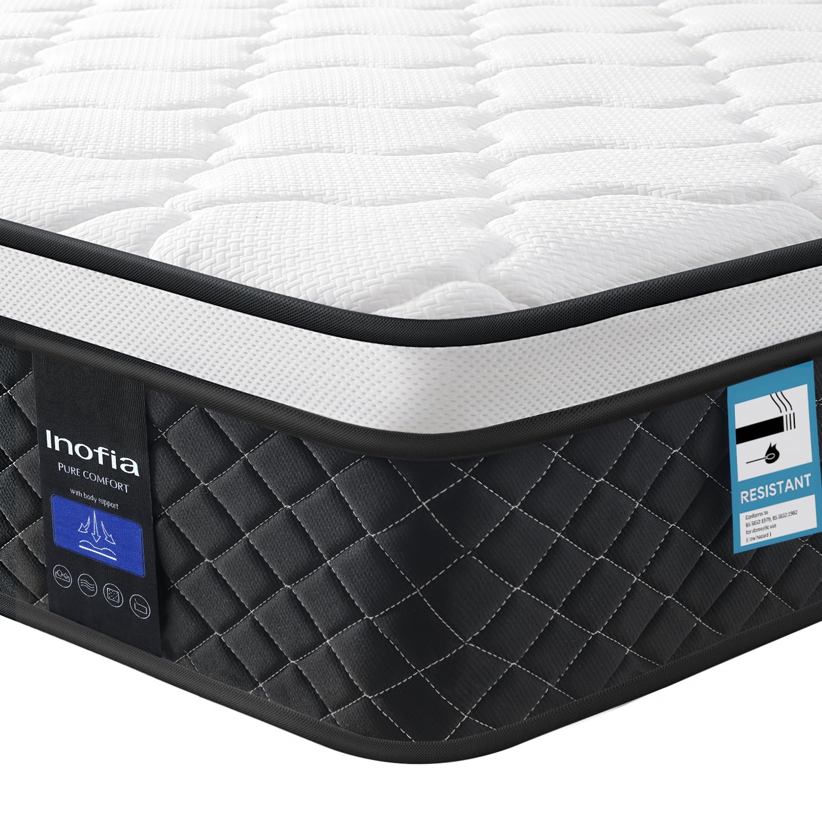 Inofia 6FT Super King Mattress,10.3Inch COOLMAX Gel Memory Foam Pocket Spring Hybrid Mattress Super King,Breathable Foam and Soft & Cooling Touch Fabric,Medium Firm Feel,WHITE