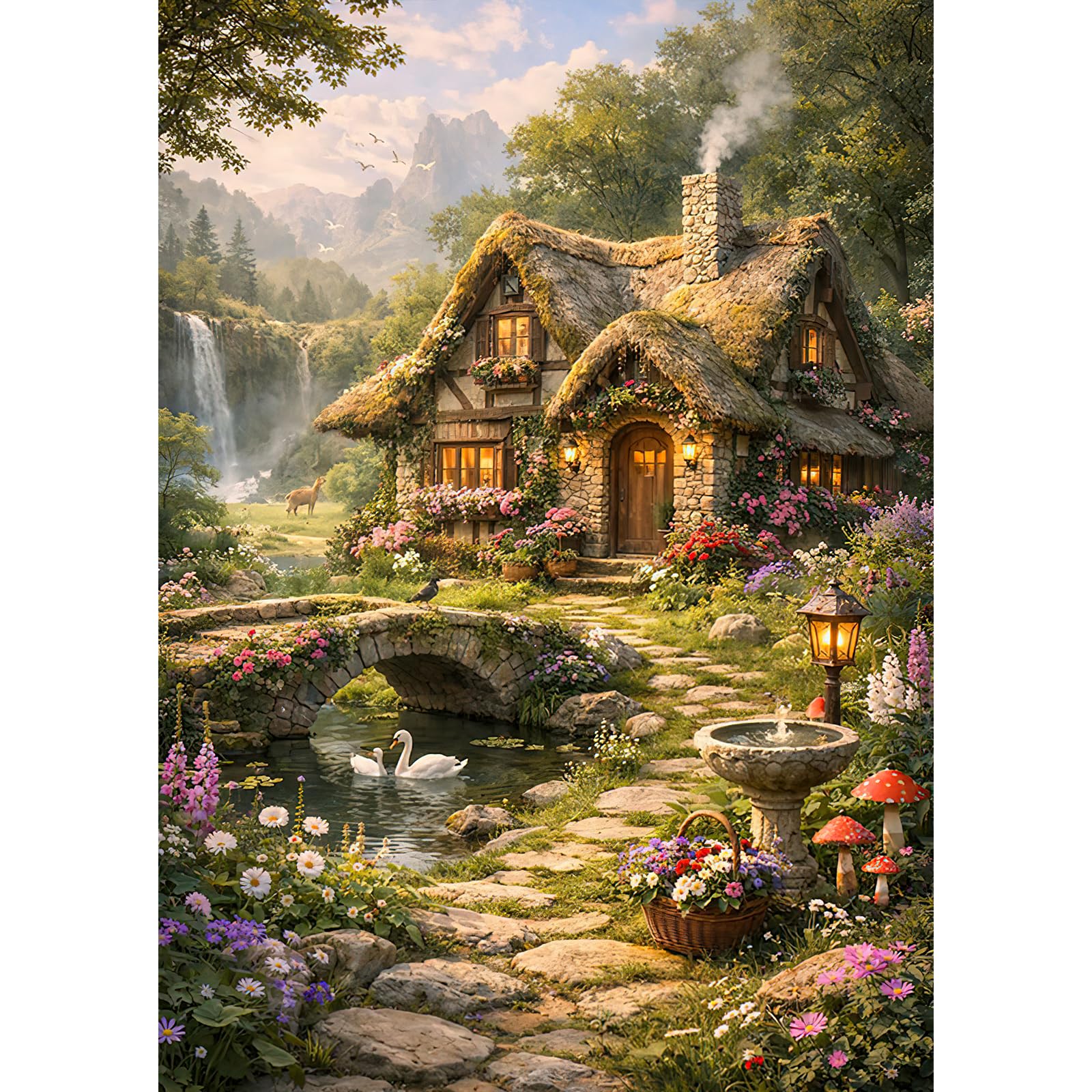 Auremi House Diamond Painting, 5D Landscape Diamond Art Painting Kits for Adults Round Full Drill Diamond Painting Picture Crystal Art Kits for Home Decor 30x40cm — image 1