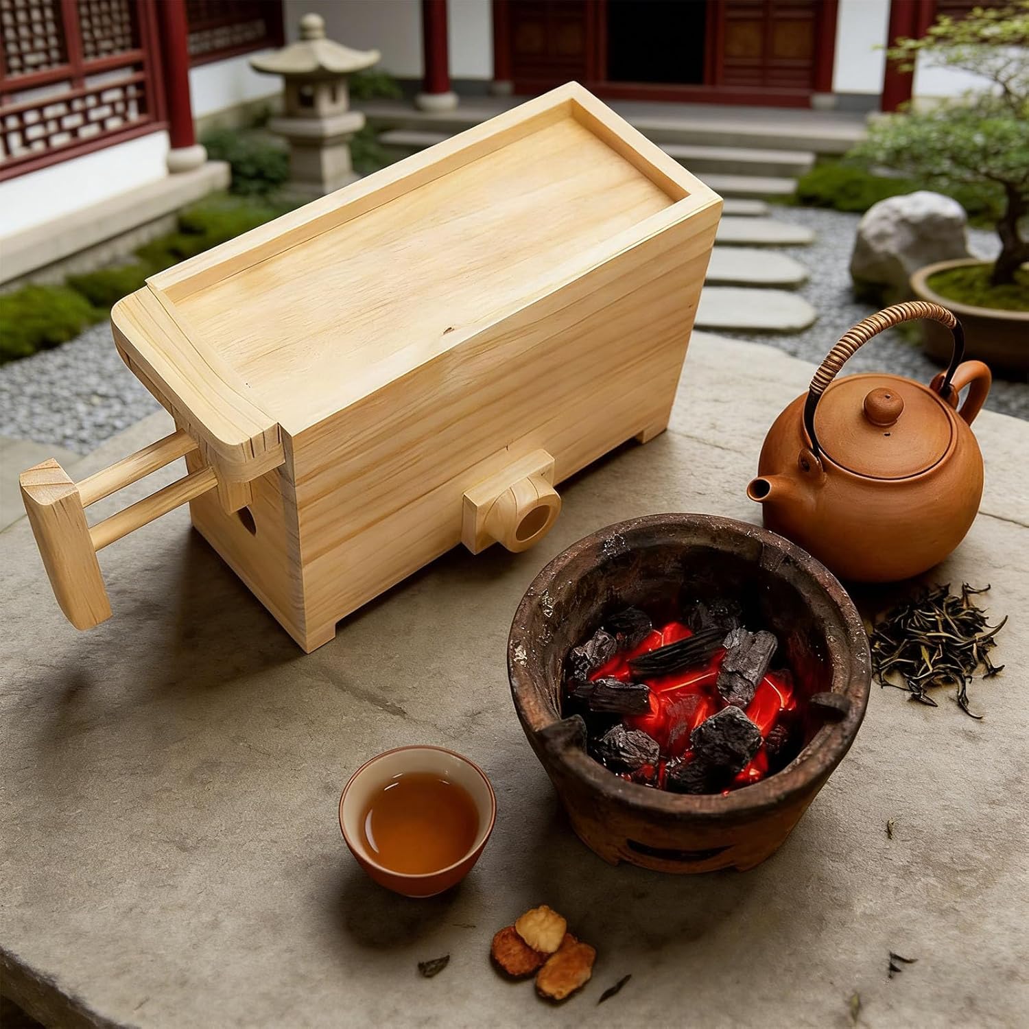 Fockety Manual Fire Bellows, Flexible Adjustment Hand Pulled Fireplace Air Blower Box Wood Fireplace Bellows Box with Stainless Steel Duct for Tea Stove