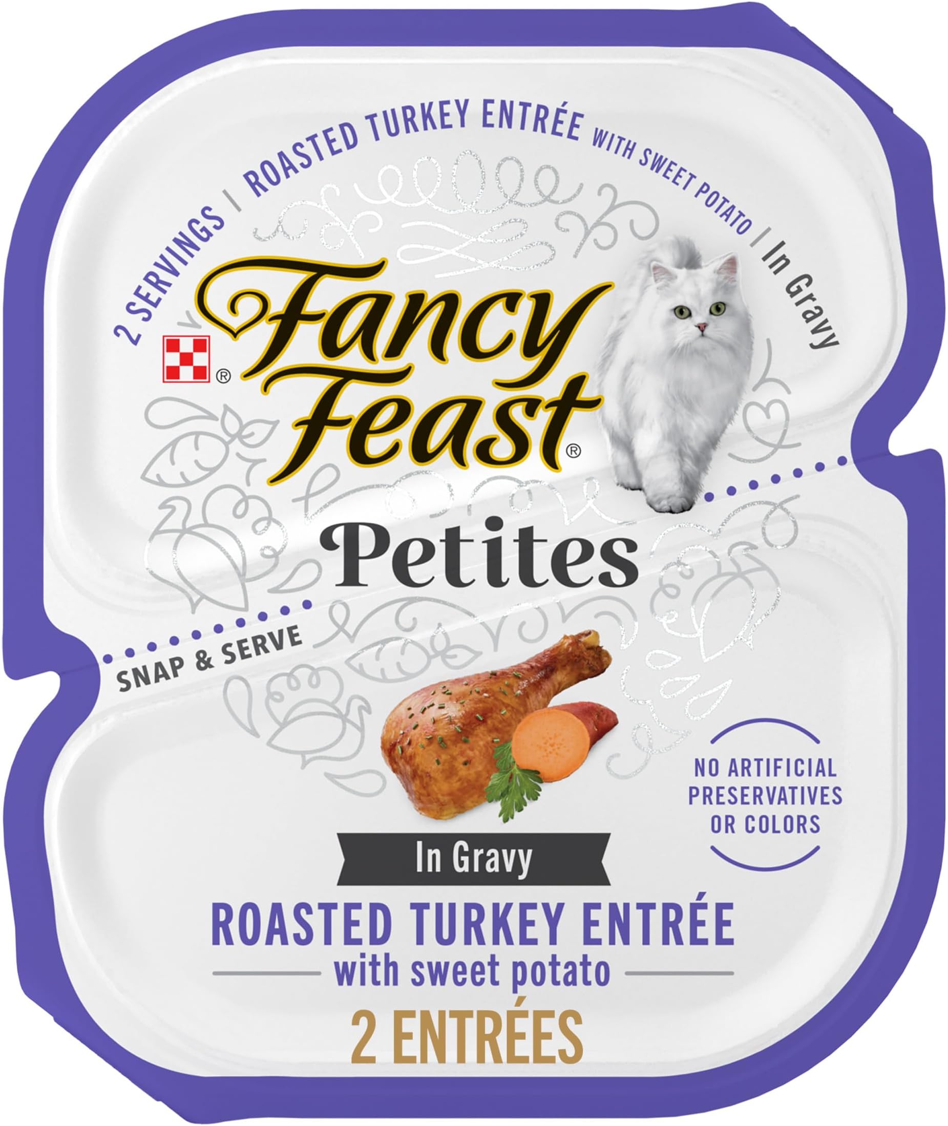 Purina Fancy Feast Petites With Roasted Turkey Entrée with Sweet Potato in Gravy Gourmet Wet Cat Food - (Pack of 12) 2.8 oz. Tubs